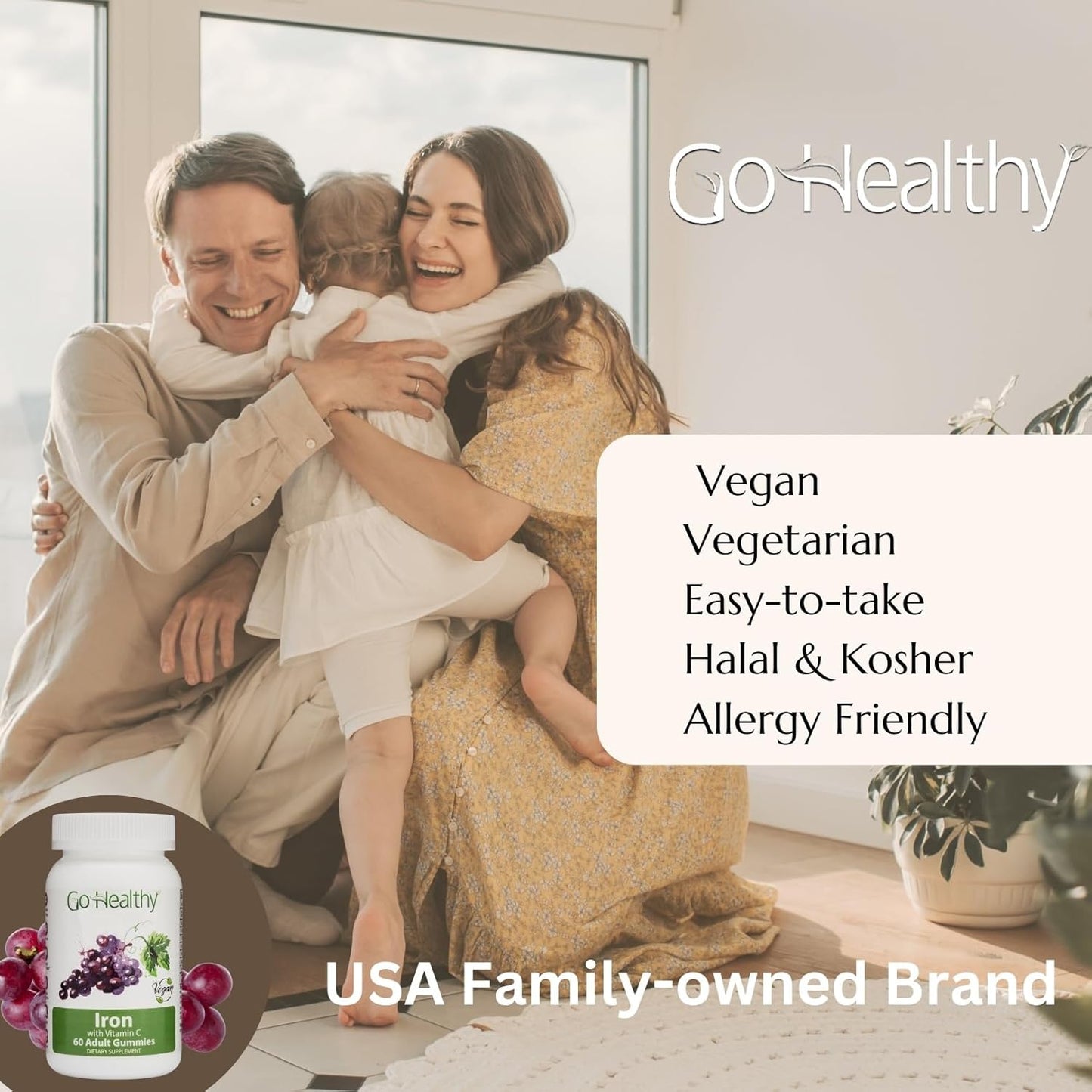 Go Healthy Natural Iron Gummies for Kids with Vitamin C - Children's Energy & Immune Support - Grape Flavor, Vegan & Gluten Free