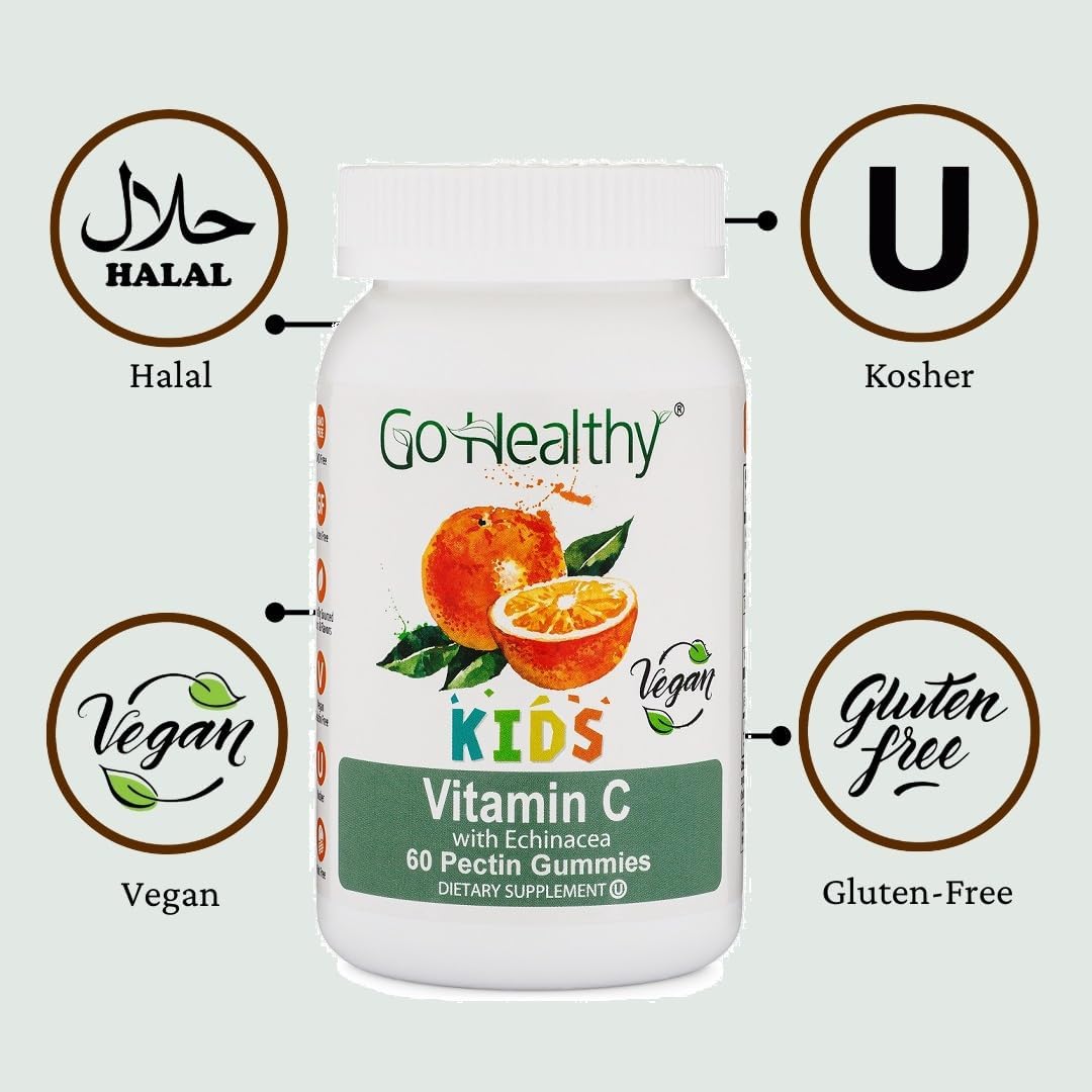 Go Healthy Natural Multivitamin and Vitamin C Gummies Bundle for Kids - Vegetarian, Kosher, Halal, Gluten Free, Non-GMO