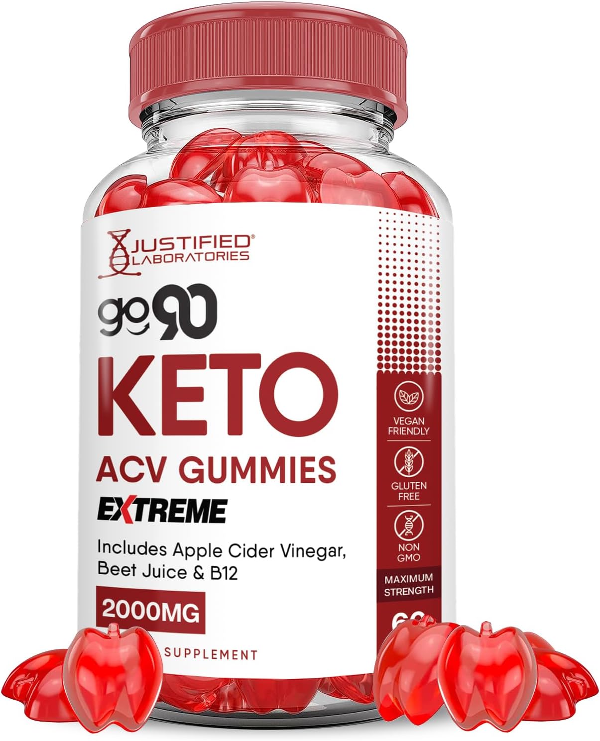 Go90 Keto ACV Gummies Extreme 2000MG with Pomegranate & Beet Juice - Vegan Non GMO 60 Gummies