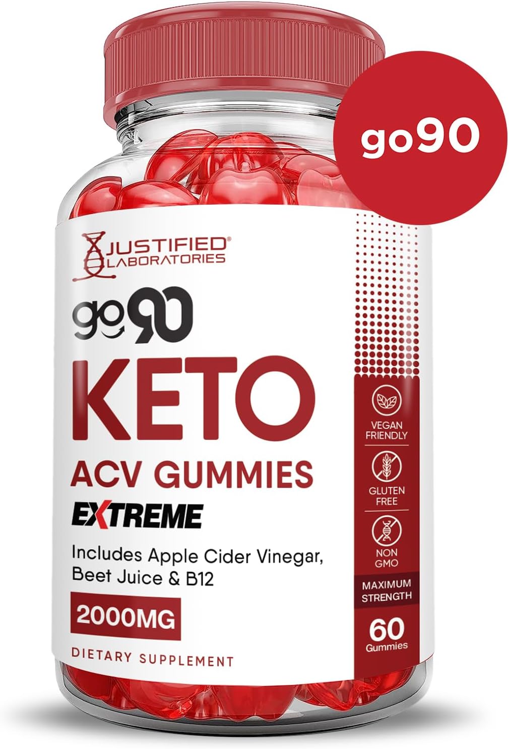 Go90 Keto ACV Gummies Extreme 2000MG with Pomegranate & Beet Juice - Vegan Non GMO 60 Gummies