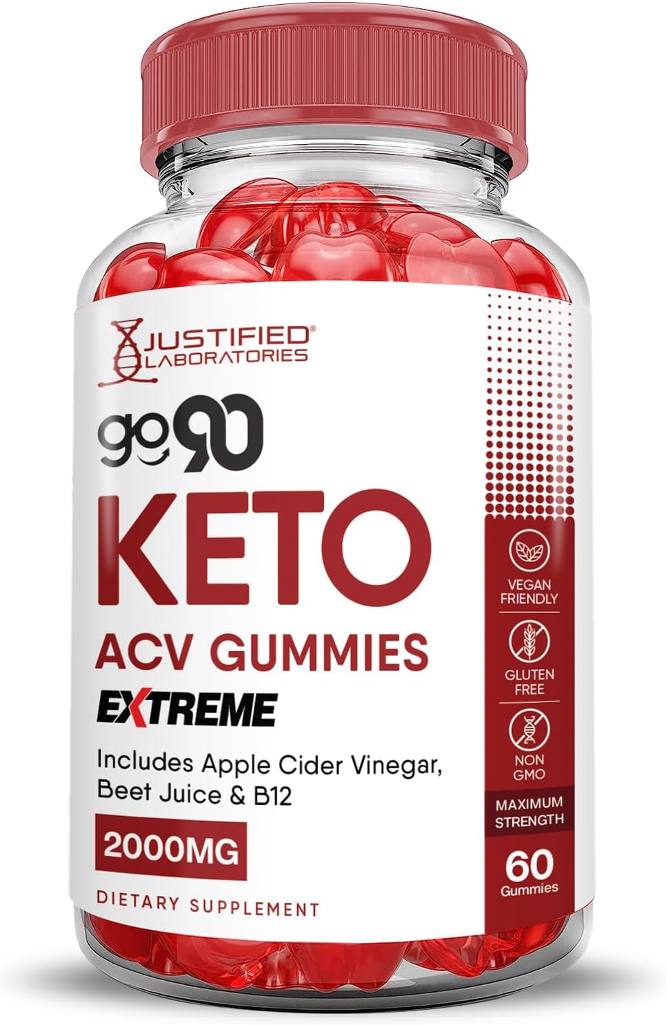 Go90 Keto ACV Gummies Extreme 2000MG with Pomegranate & Beet Juice - Vegan Non GMO 60 Gummies
