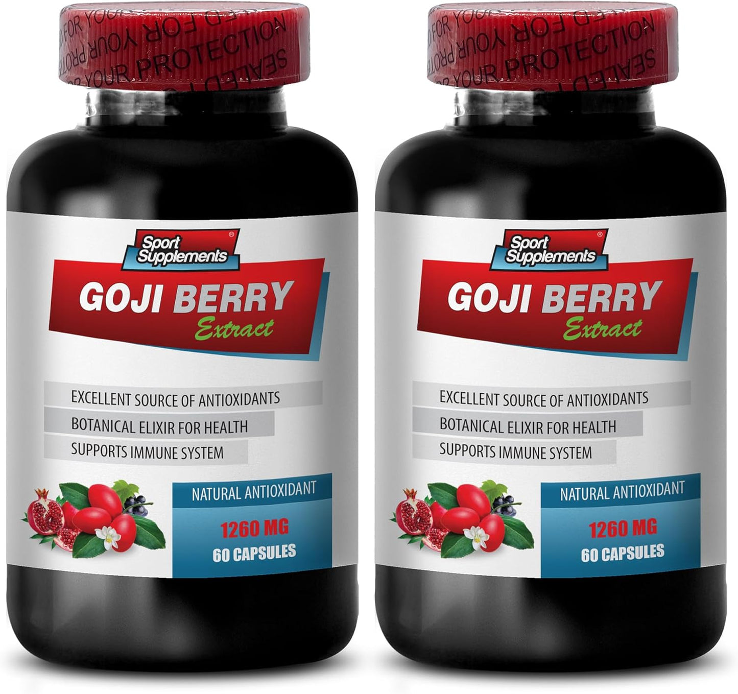 Goji Berry Immune Defense Supplement with Pomegranate Extract - Antioxidant Pills for Energy Boost and Detox - 2 Bottles x 120 Capsules