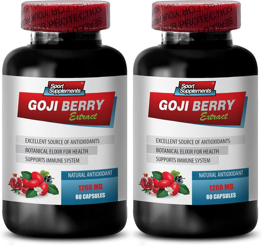 Goji Berry Immune Defense Supplement with Pomegranate Extract - Antioxidant Pills for Energy Boost and Detox - 2 Bottles x 120 Capsules