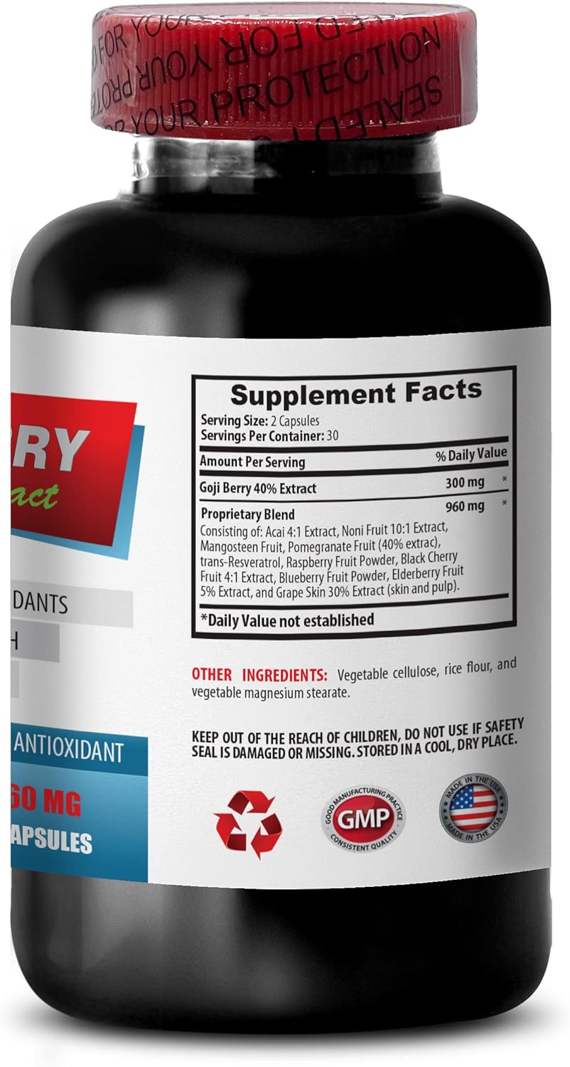 Goji Berry Immune Defense Supplement with Pomegranate Extract - Antioxidant Pills for Energy Boost and Detox - 2 Bottles x 120 Capsules