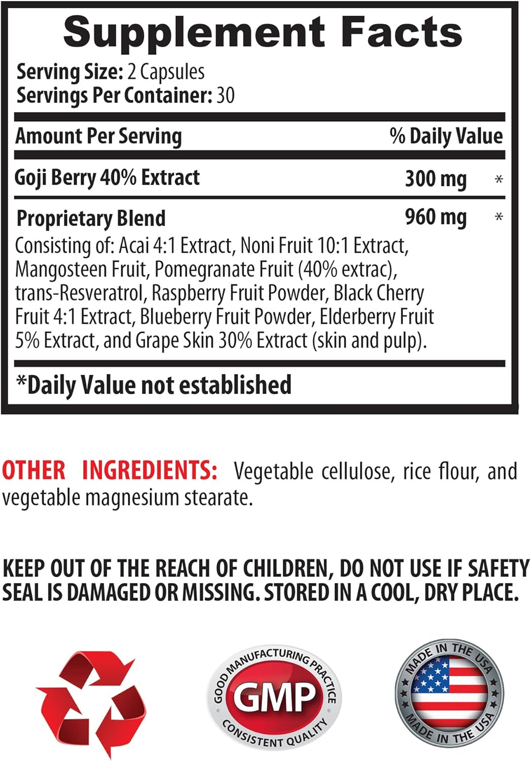Goji Berry Immune Defense Supplement with Pomegranate Extract - Antioxidant Pills for Energy Boost and Detox - 2 Bottles x 120 Capsules