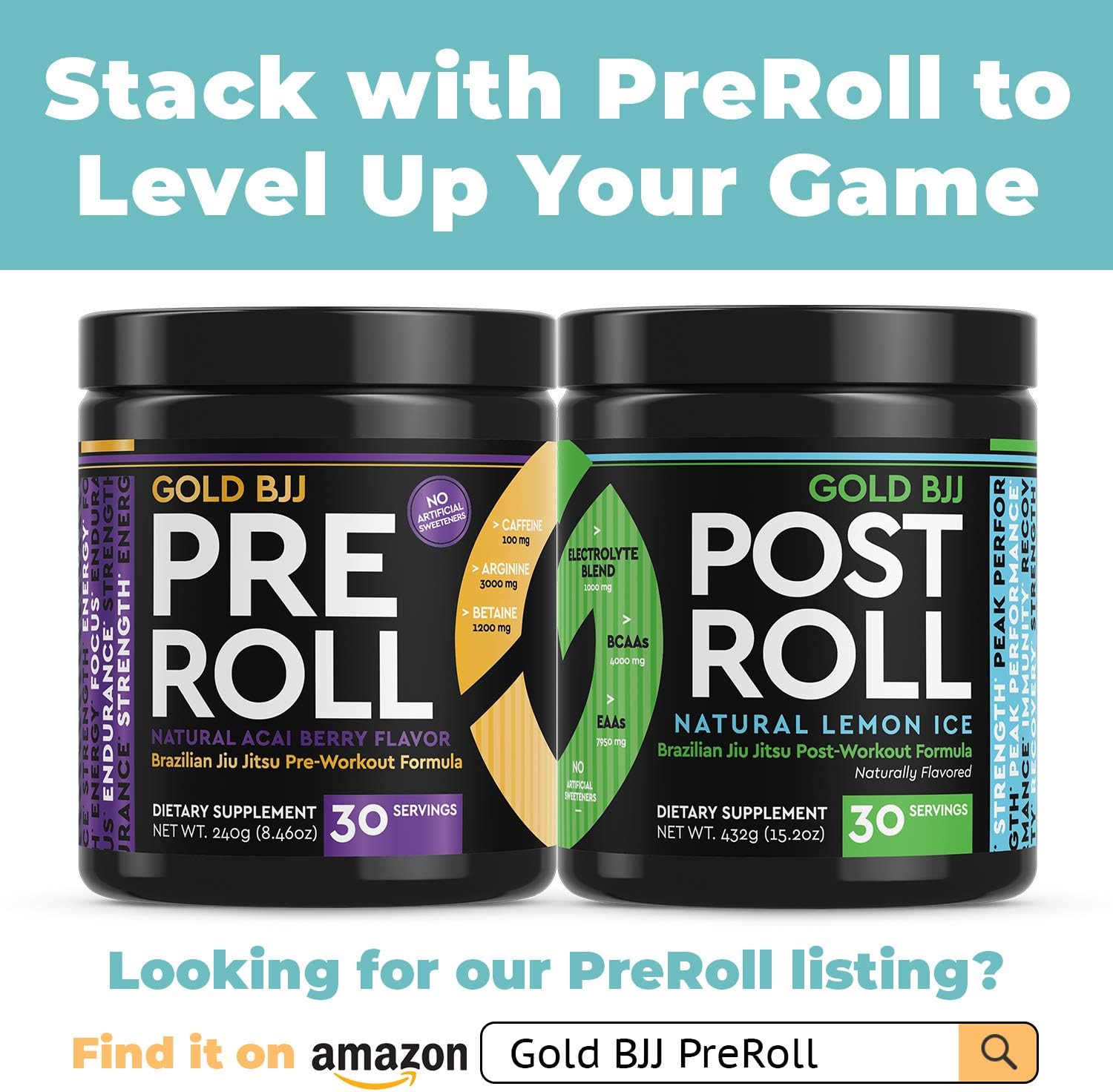 Gold BJJ PostRoll - Jiu Jitsu Recovery Powder with Essential Amino Acids for Post-Workout (Lemon Ice, 30 Servings) - BoostGo Australia