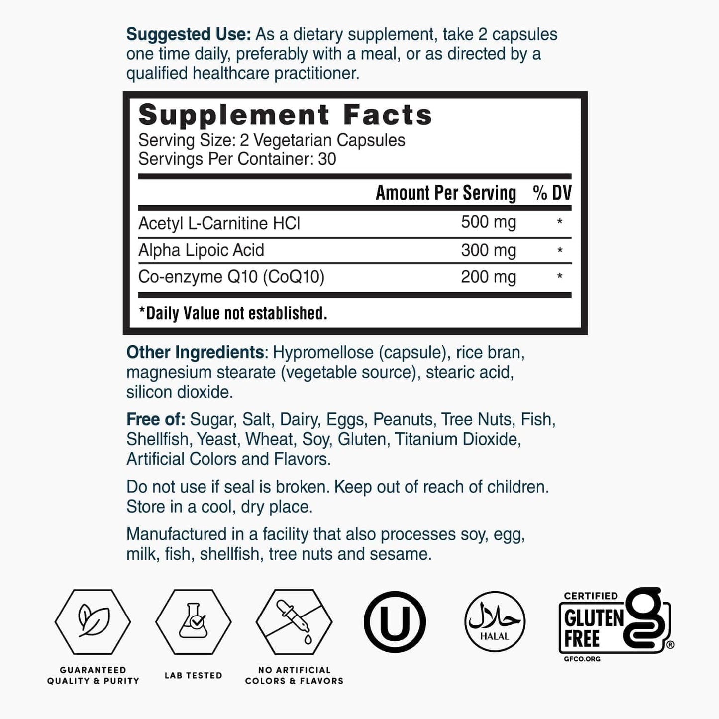 Gold CoQ10 + Alpha Lipoic Acid + Acetyl L-Carnitine HCl Supplement for Enhanced Health and Vitality