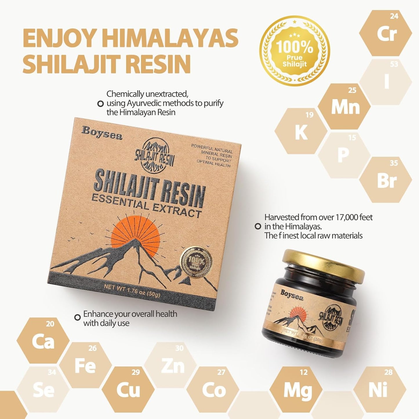 Gold Grade Boysea Pure Himalayan Shilajit Resin - 1.76 Oz - 80+ Servings - 85+ Trace Minerals - 75%+ Fulvic Acid - Zero Sugar - Natural Energy and Focus Supplement for Men & Women - BoostGo Australia