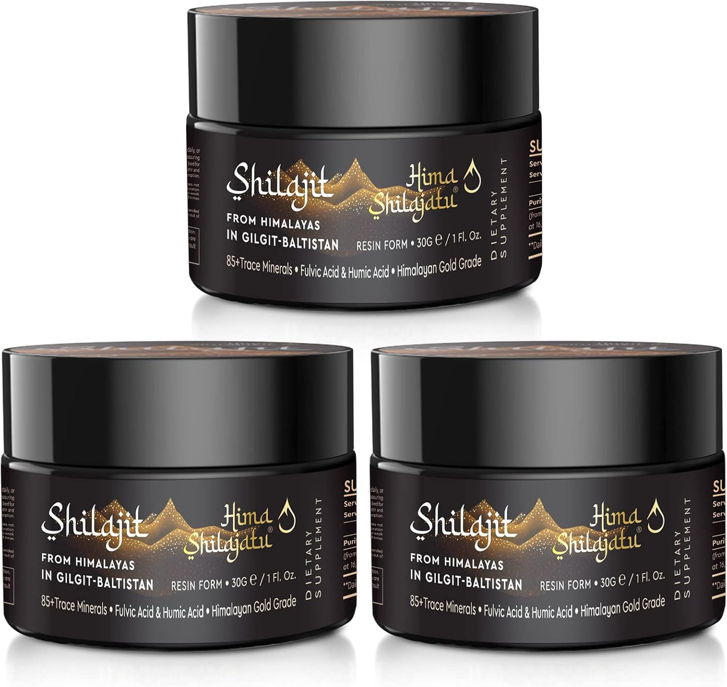 Gold Grade Hima Shilajatu Shilajit Resin - 100% Pure Himalayan Shilajit with Fulvic Acid & 85+ Trace Minerals Complex - Energy & Immune Support - Pack of 3 (6 Months)