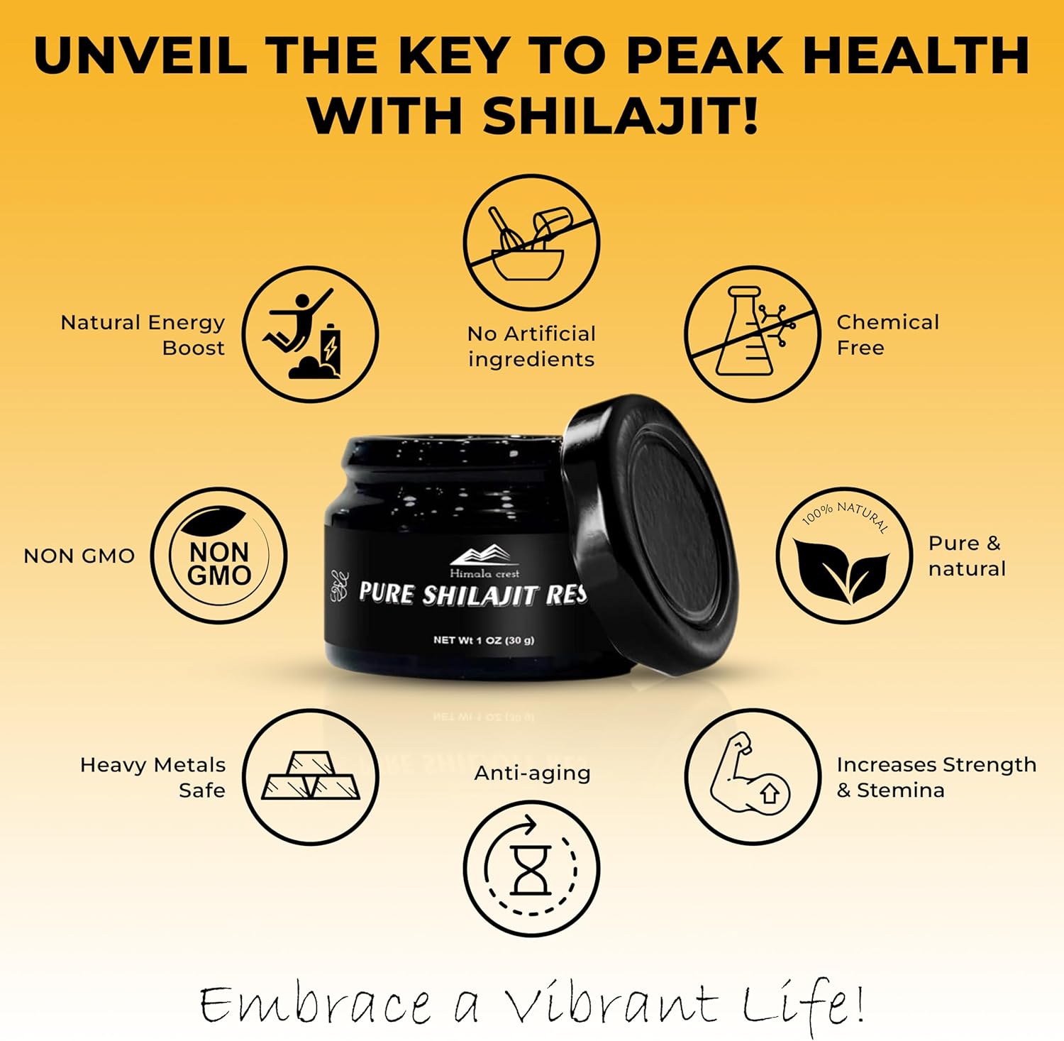 Gold Grade Pure Himalayan Organic Shilajit Resin - High Potency with 70% Fulvic Acid, 85+ Trace Minerals for Energy & Immune Support - 30g, 75 Servings