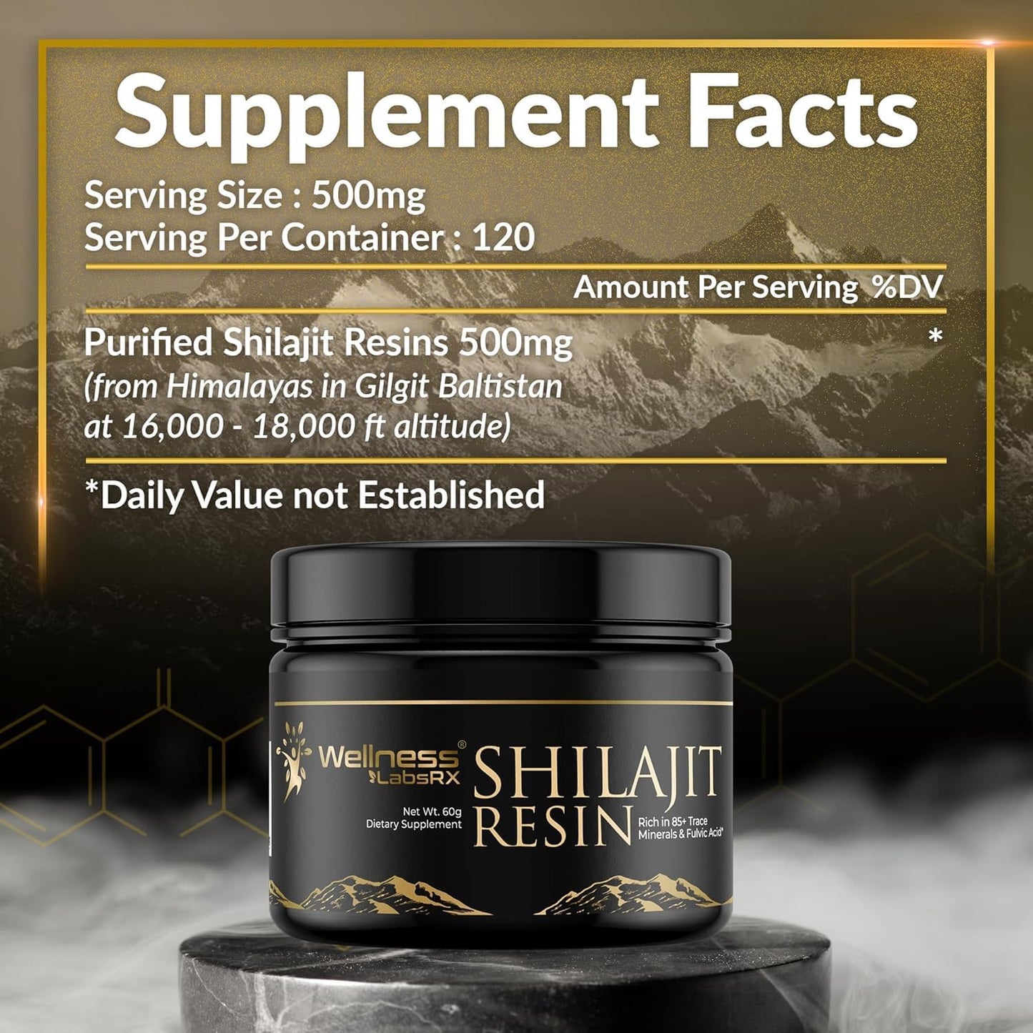 Gold Grade Pure Himalayan Shilajit Resin with Fulvic Acid and Trace Minerals for Men - 60g from Gilgit with 85+ Minerals for Immune Support