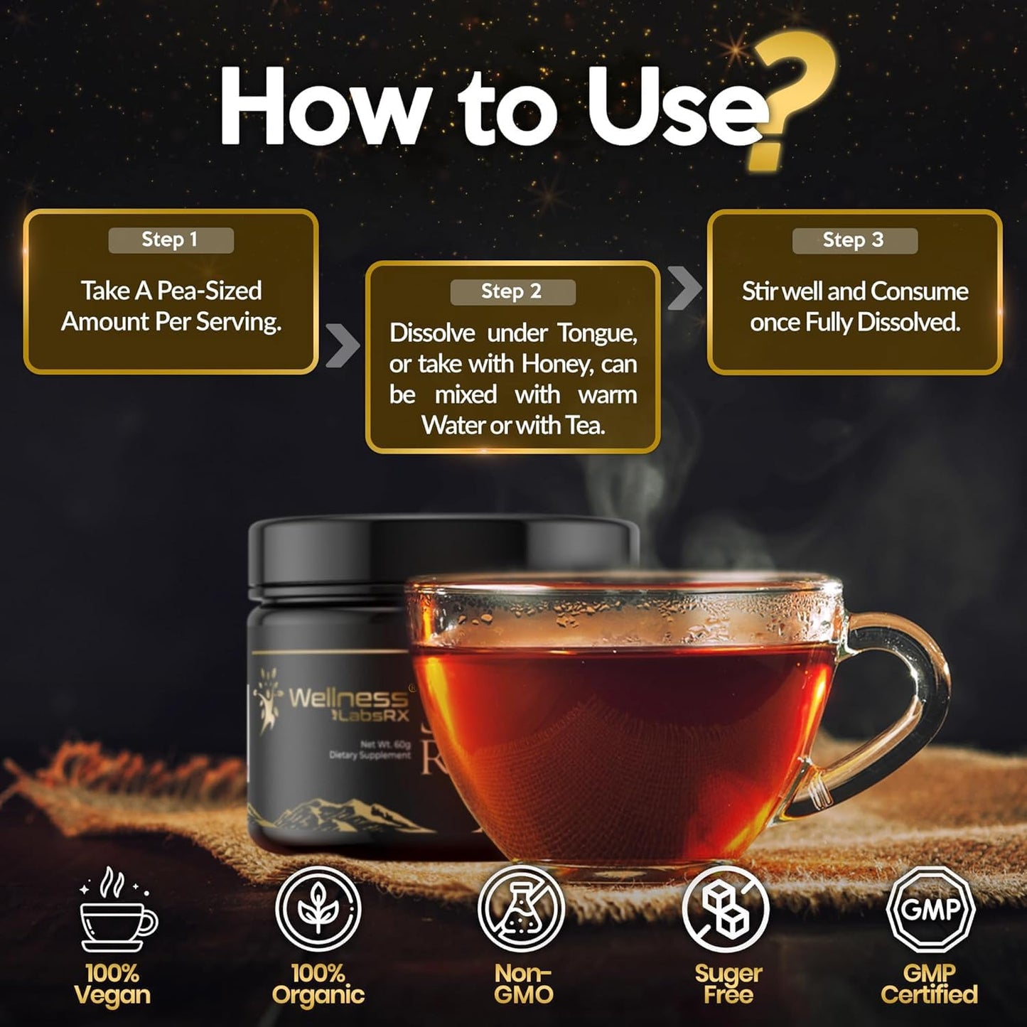 Gold Grade Pure Himalayan Shilajit Resin with Fulvic Acid and Trace Minerals for Men - 60g from Gilgit with 85+ Minerals for Immune Support