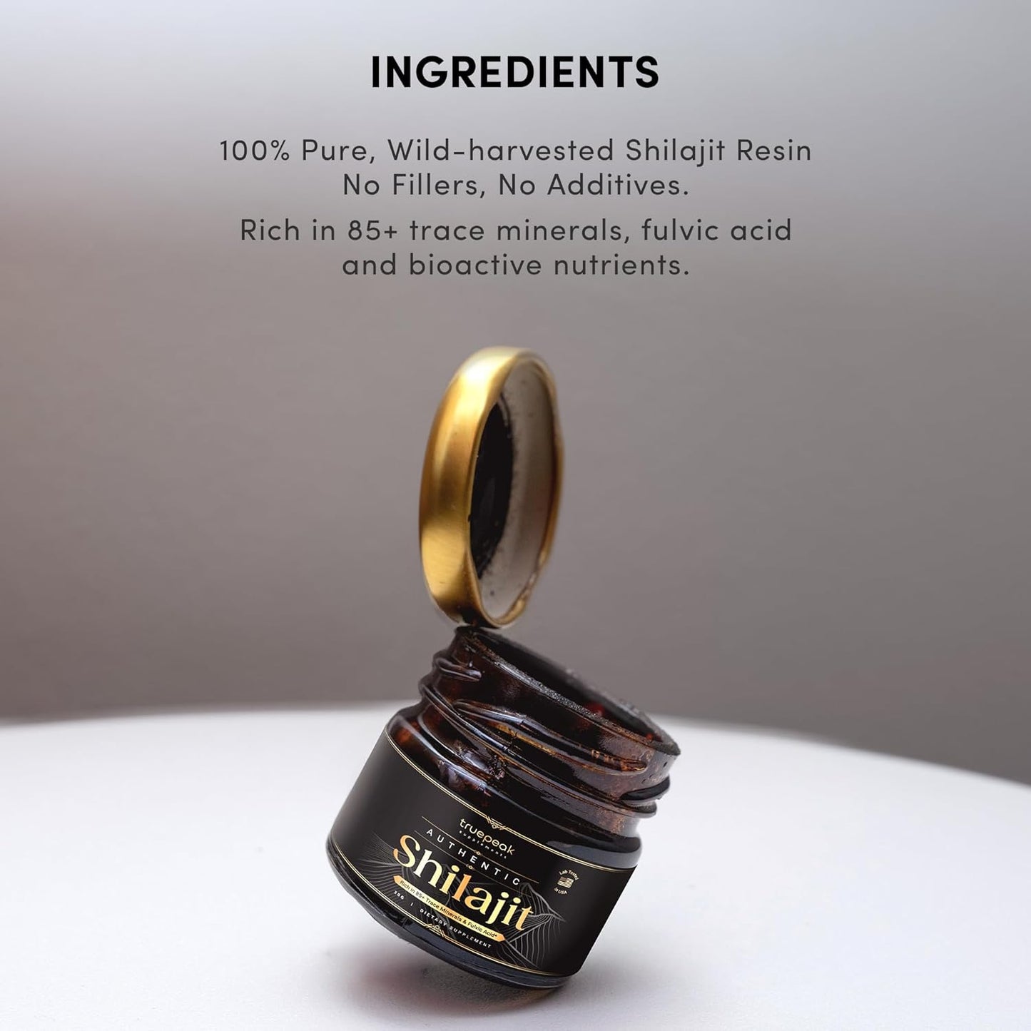 Gold Grade TruePeak Himalayan Shilajit Resin - 500mg Maximum Potency, 85 Trace Minerals, Fulvic & Humic Acid, Energy & Immune Support - 30g
