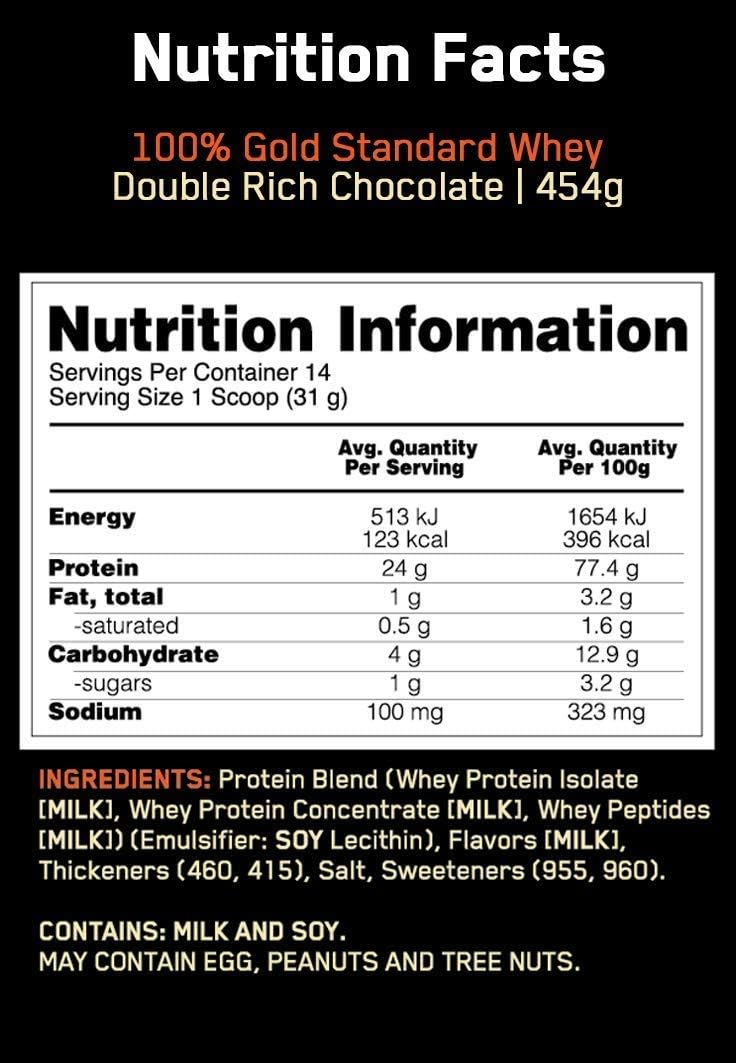 Gold Standard 100% Whey Protein Powder - Double Rich Chocolate - 1 lb