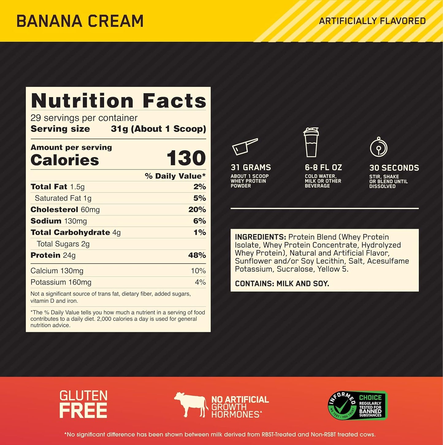 Gold Standard® 100% Whey Protein Powder, Banana Cream Flavor, 2 lbs (907 g)