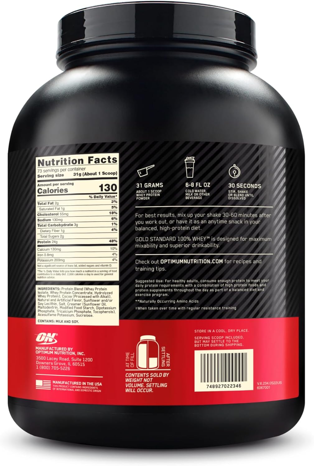 Gold Standard 100% Whey Protein Powder in Chocolate Malt Flavor - 5lb Jar (Packaging May Differ)