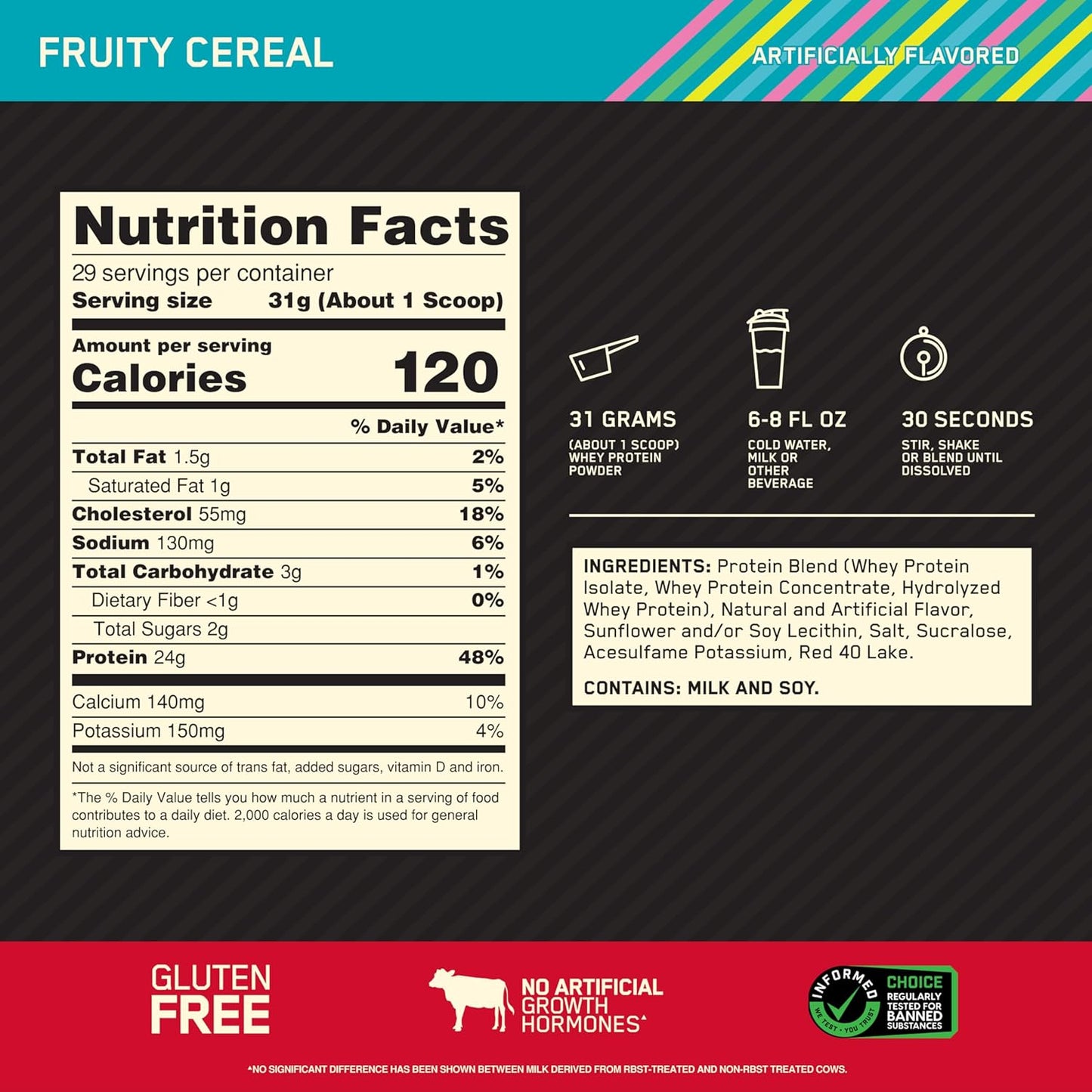 Gold Standard 100% Whey Protein Powder in Fruity Cereal Flavor - 1.98 lb Pack - Optimum Nutrition