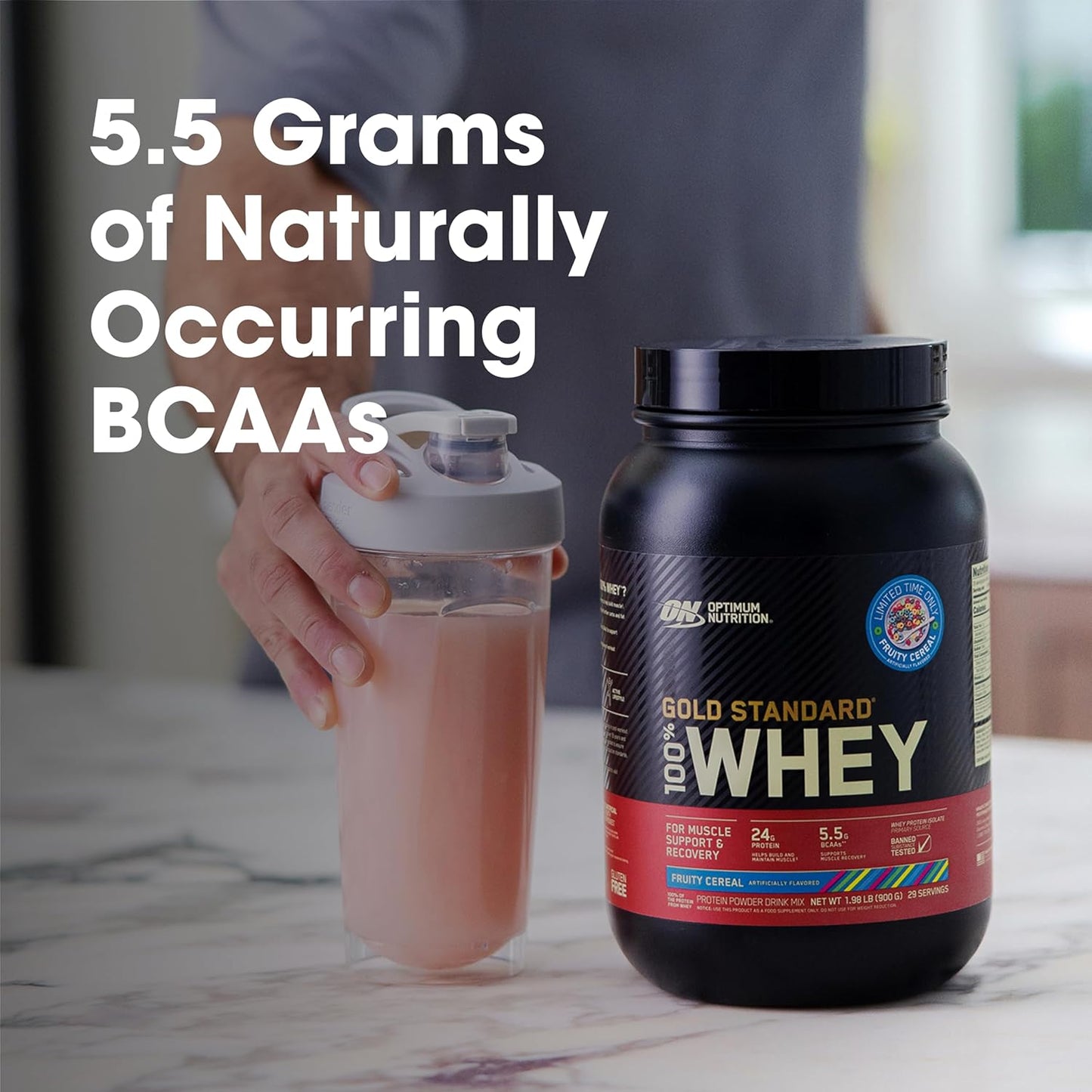 Gold Standard 100% Whey Protein Powder in Fruity Cereal Flavor - 1.98 lb Pack - Optimum Nutrition