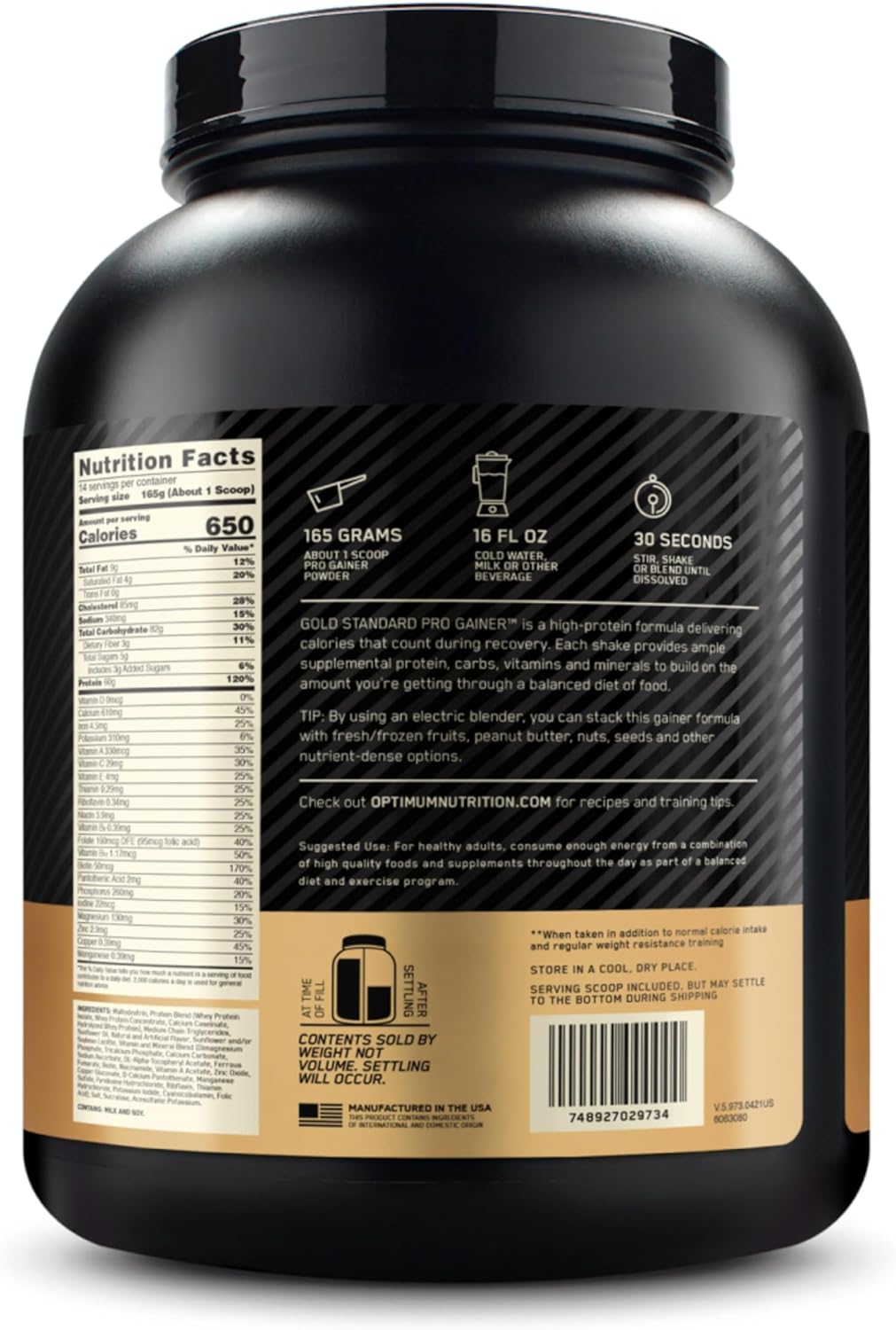 Gold Standard Pro Gainer Vanilla Custard Protein Powder - 5.09 lbs