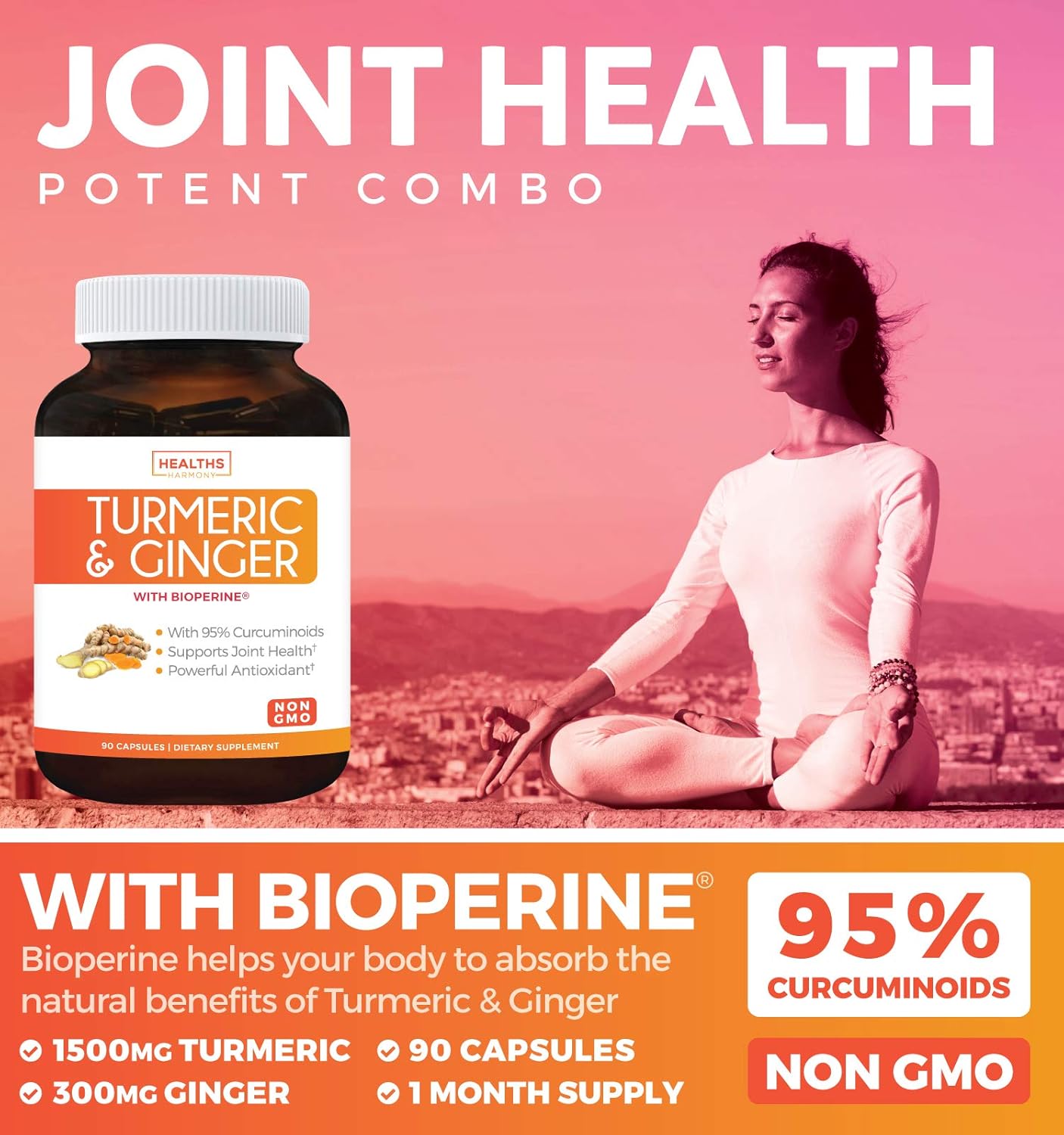 Golden Harmony Bundle: Turmeric, Ginger, & Black Seed Oil Capsules - 95% Curcuminoids with Bioperine - Non-GMO Cold-Pressed Cumin Seed Oil