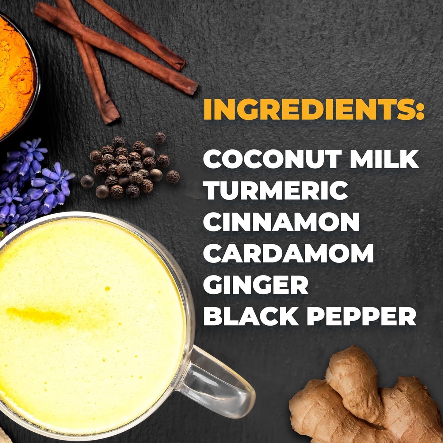 Golden Milk Powder with Turmeric, Ginger, Cinnamon, Cardamom, and Coconut Milk for Good Digestion - 100% Natural and Gluten Free - 28.2 oz