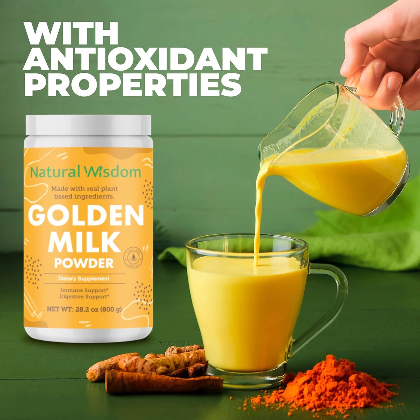 Golden Milk Powder with Turmeric, Ginger, Cinnamon, Cardamom, and Coconut Milk for Good Digestion - 100% Natural and Gluten Free - 28.2 oz