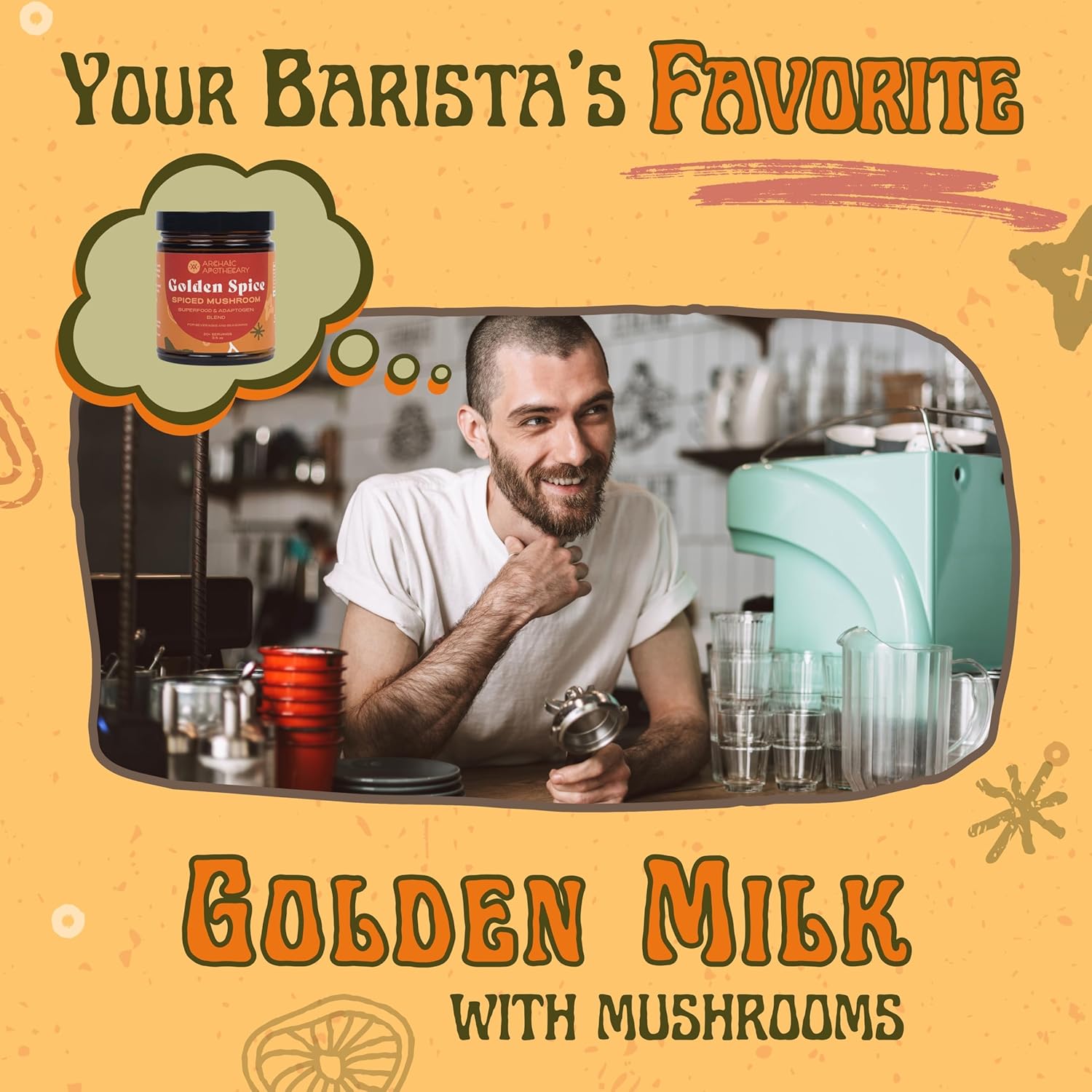 Golden Spice Mushroom Milk with Turmeric, Adaptogens, Rooibos Matcha - Caffeine-Free & Milk/Sweetener Free