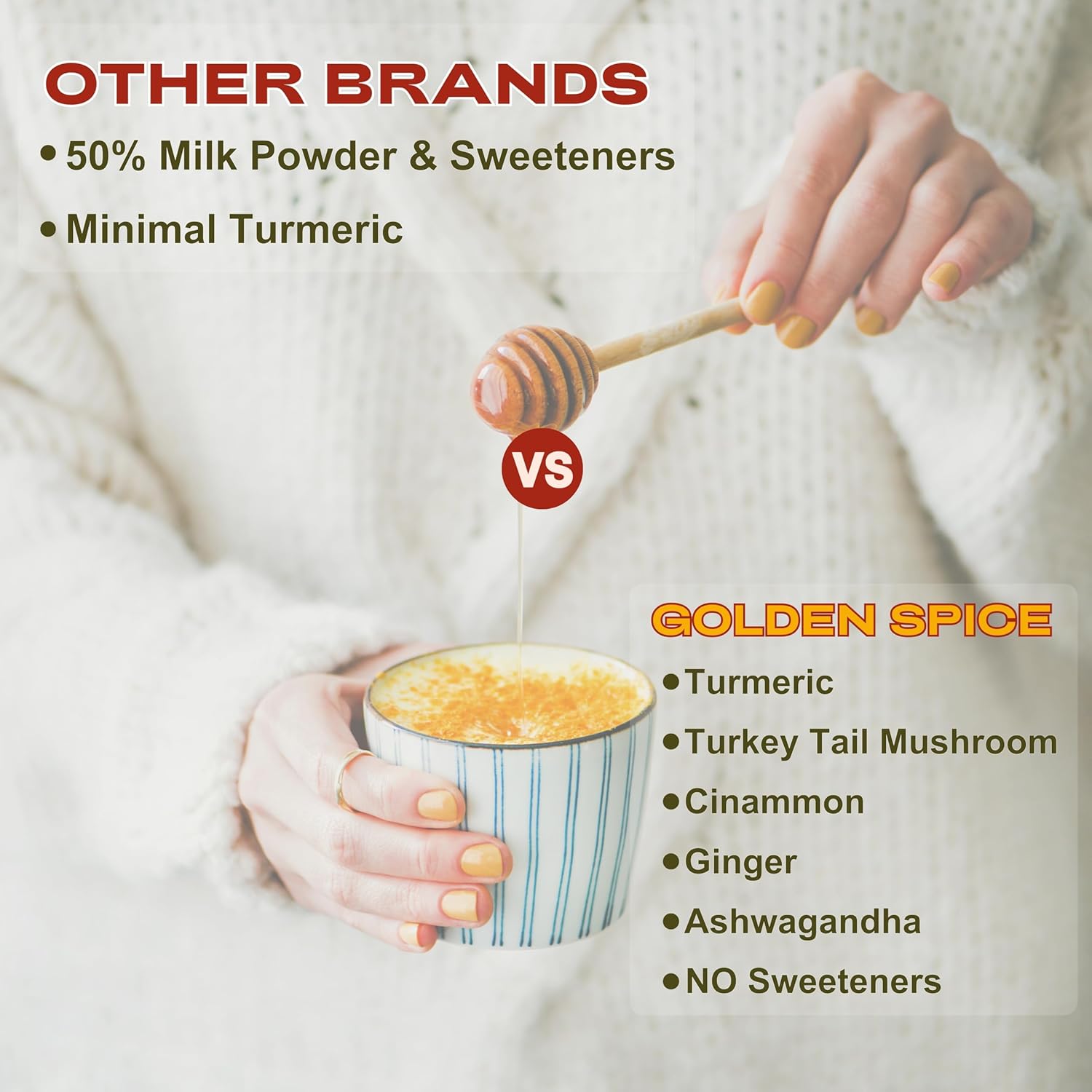 Golden Spice Mushroom Milk with Turmeric, Adaptogens, Rooibos Matcha - Caffeine-Free & Milk/Sweetener Free