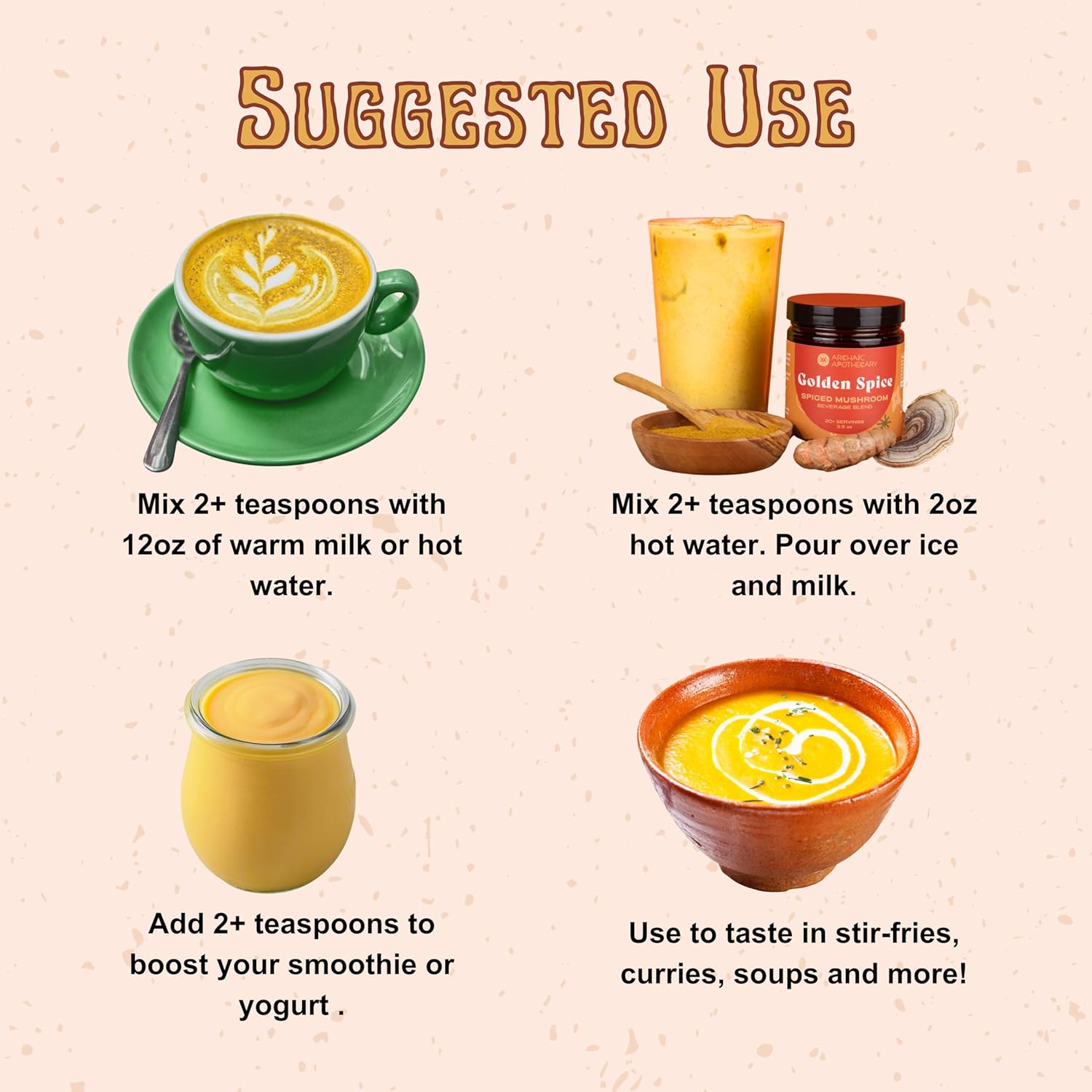 Golden Spice Mushroom Milk with Turmeric, Adaptogens, Rooibos Matcha - Caffeine-Free & Milk/Sweetener Free