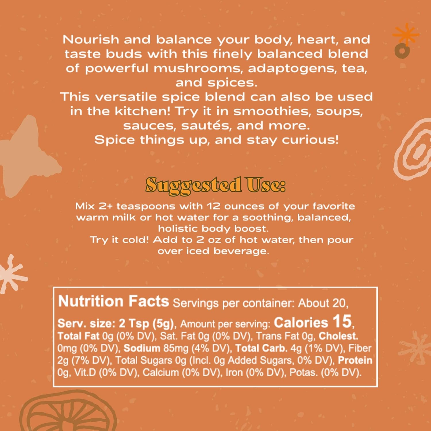 Golden Spice Mushroom Milk with Turmeric, Adaptogens, Rooibos Matcha - Caffeine-Free & Milk/Sweetener Free