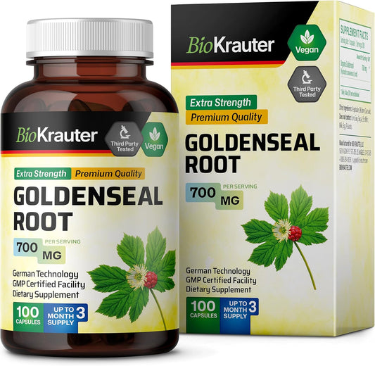 Goldenseal Root Capsules 700mg - 100 Capsules for Respiratory & Digestive Support - Vegan, No Fillers