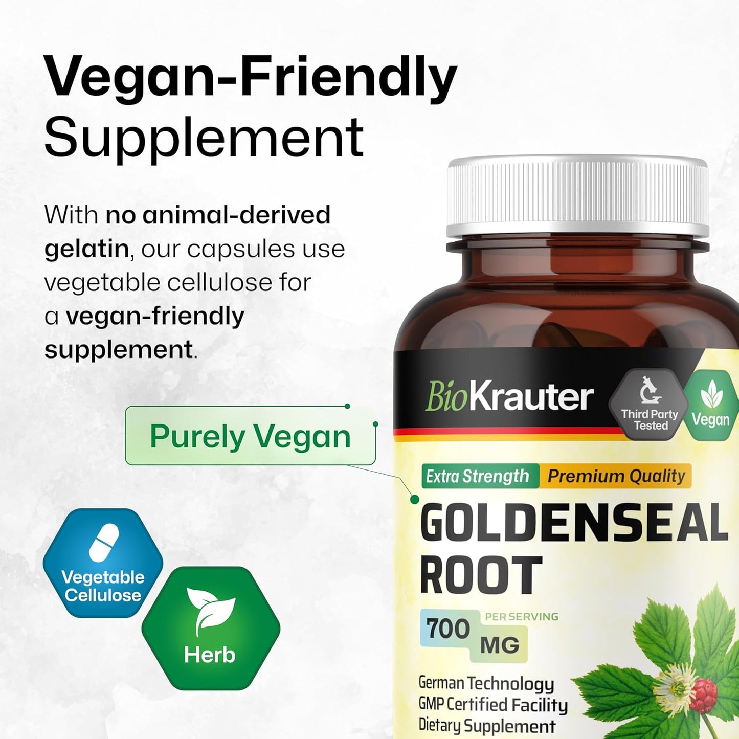 Goldenseal Root Capsules 700mg - 100 Capsules for Respiratory & Digestive Support - Vegan, No Fillers