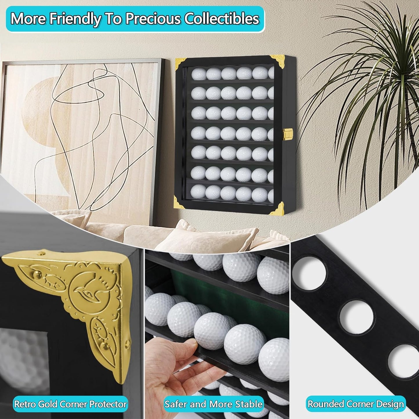 Golf Ball Display Case for 42 Golf Balls - Wall Mount or Stand - Perfect Gift for Golf Enthusiasts