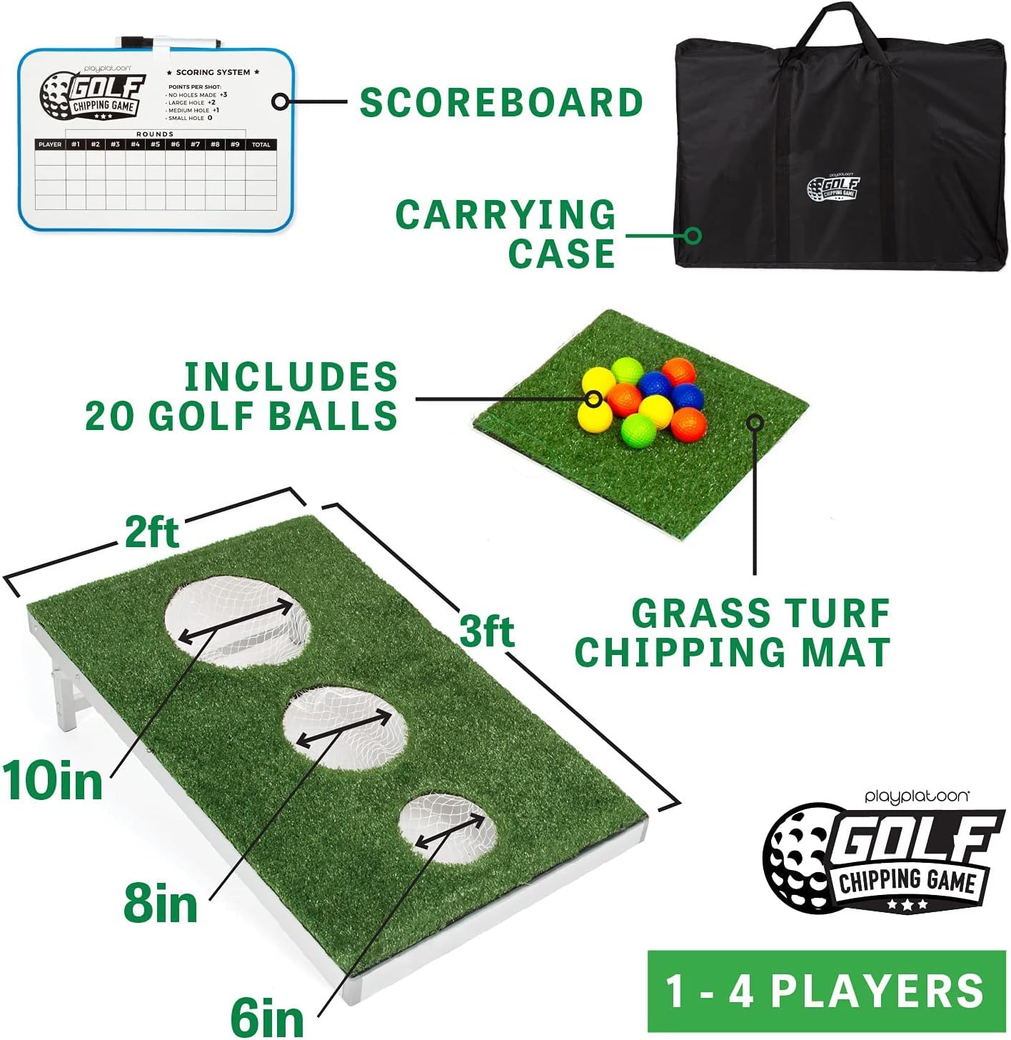 Golf Cornhole Game Set with Foam Balls, Chip Mat, Scoreboard, and Carry Case - Perfect for Golfers' Chipping Practice and Backyard Fun
