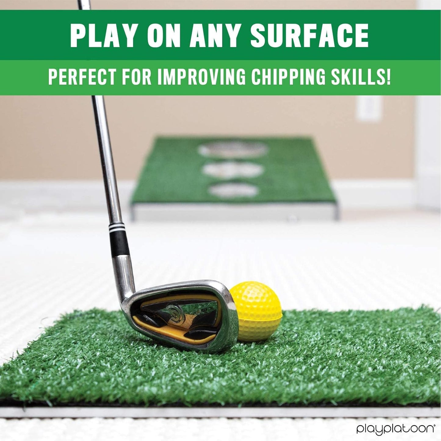 Golf Cornhole Game Set with Foam Balls, Chip Mat, Scoreboard, and Carry Case - Perfect for Golfers' Chipping Practice and Backyard Fun