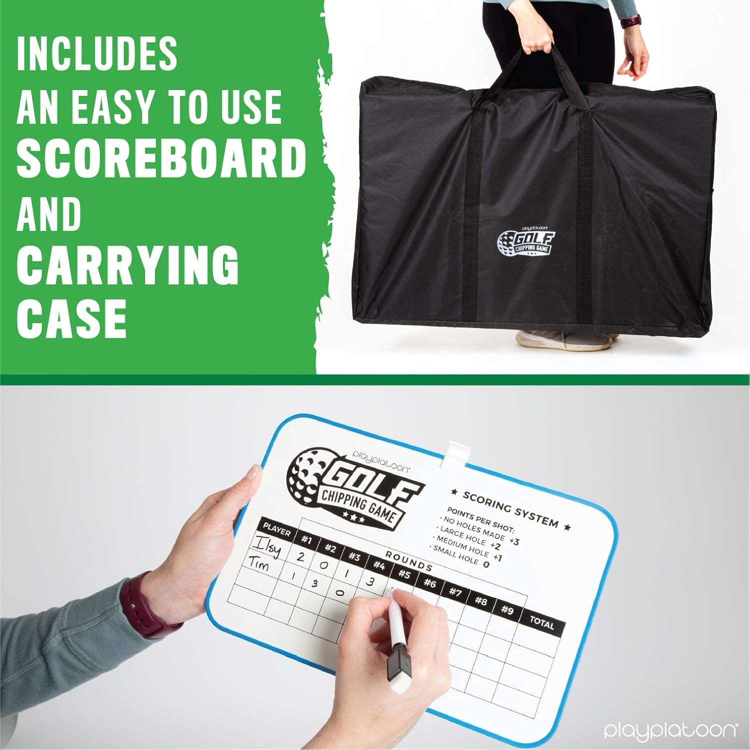 Golf Cornhole Game Set with Foam Balls, Chip Mat, Scoreboard, and Carry Case - Perfect for Golfers' Chipping Practice and Backyard Fun