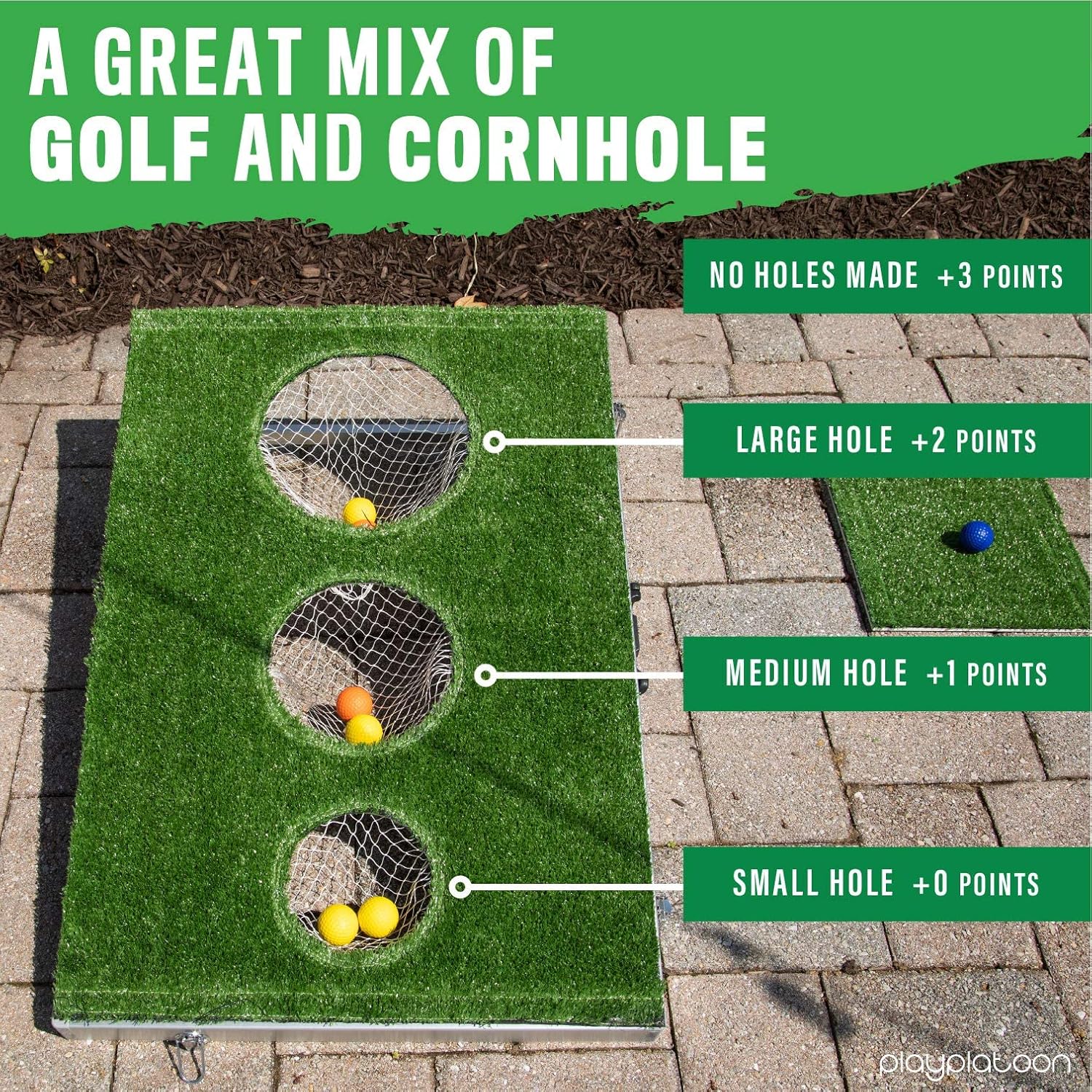 Golf Cornhole Game Set with Foam Balls, Chip Mat, Scoreboard, and Carry Case - Perfect for Golfers' Chipping Practice and Backyard Fun