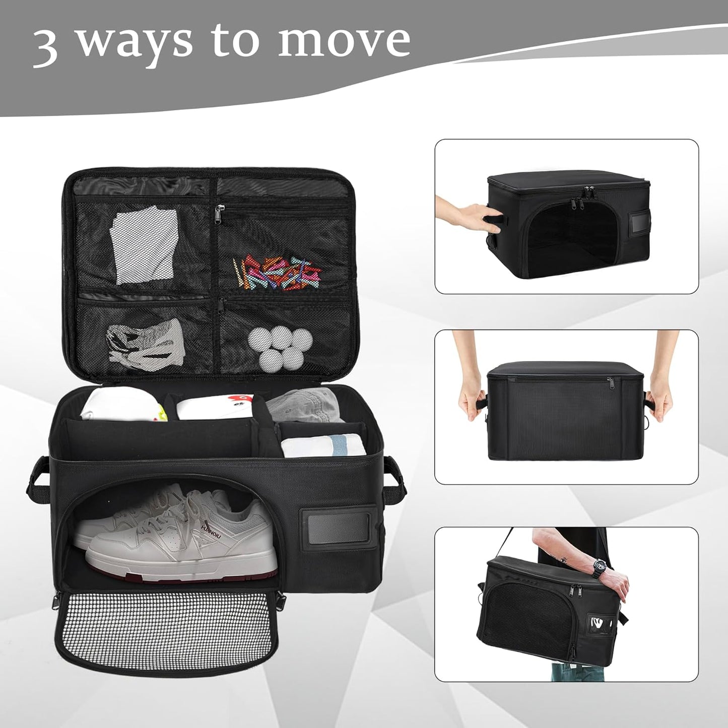 Golf Trunk Organizer with Ventilated Compartment for Shoes and Storage for Balls, Tees, Clothes, Gloves