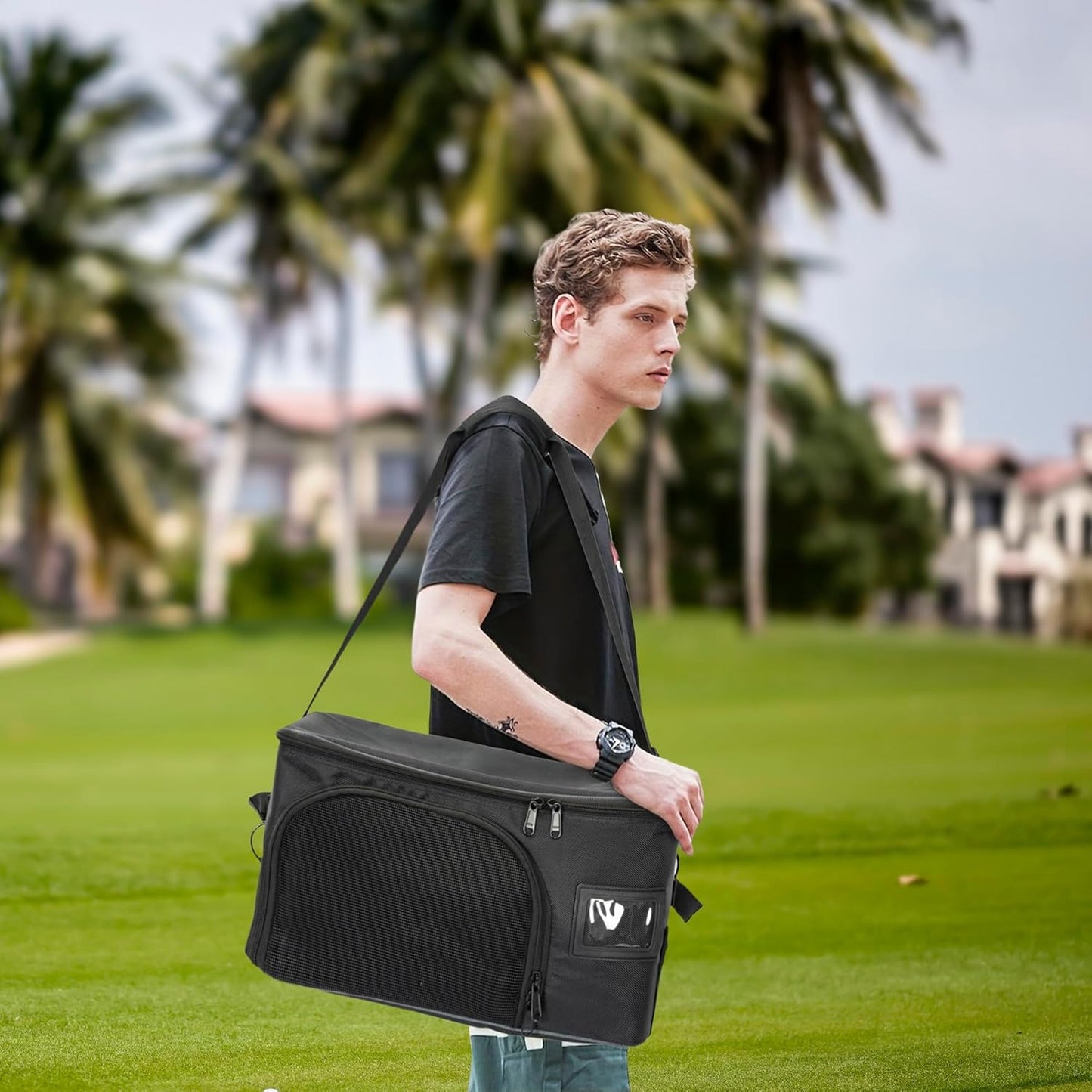 Golf Trunk Organizer with Ventilated Compartment for Shoes and Storage for Balls, Tees, Clothes, Gloves