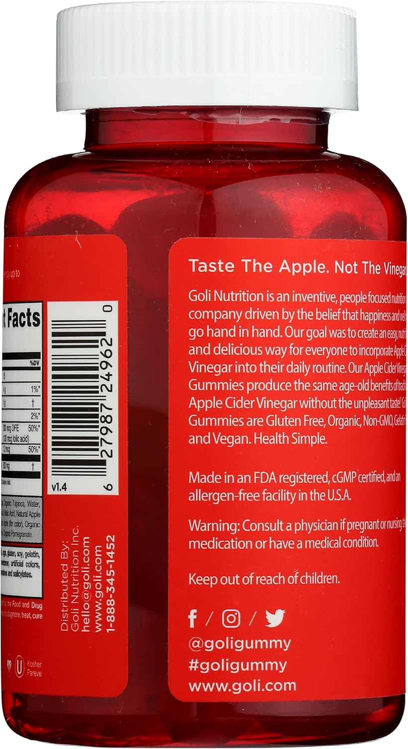 Goli Nutrition Apple Cider Vinegar Gummies - 60 Count Bottle for Digestion and Weight Management