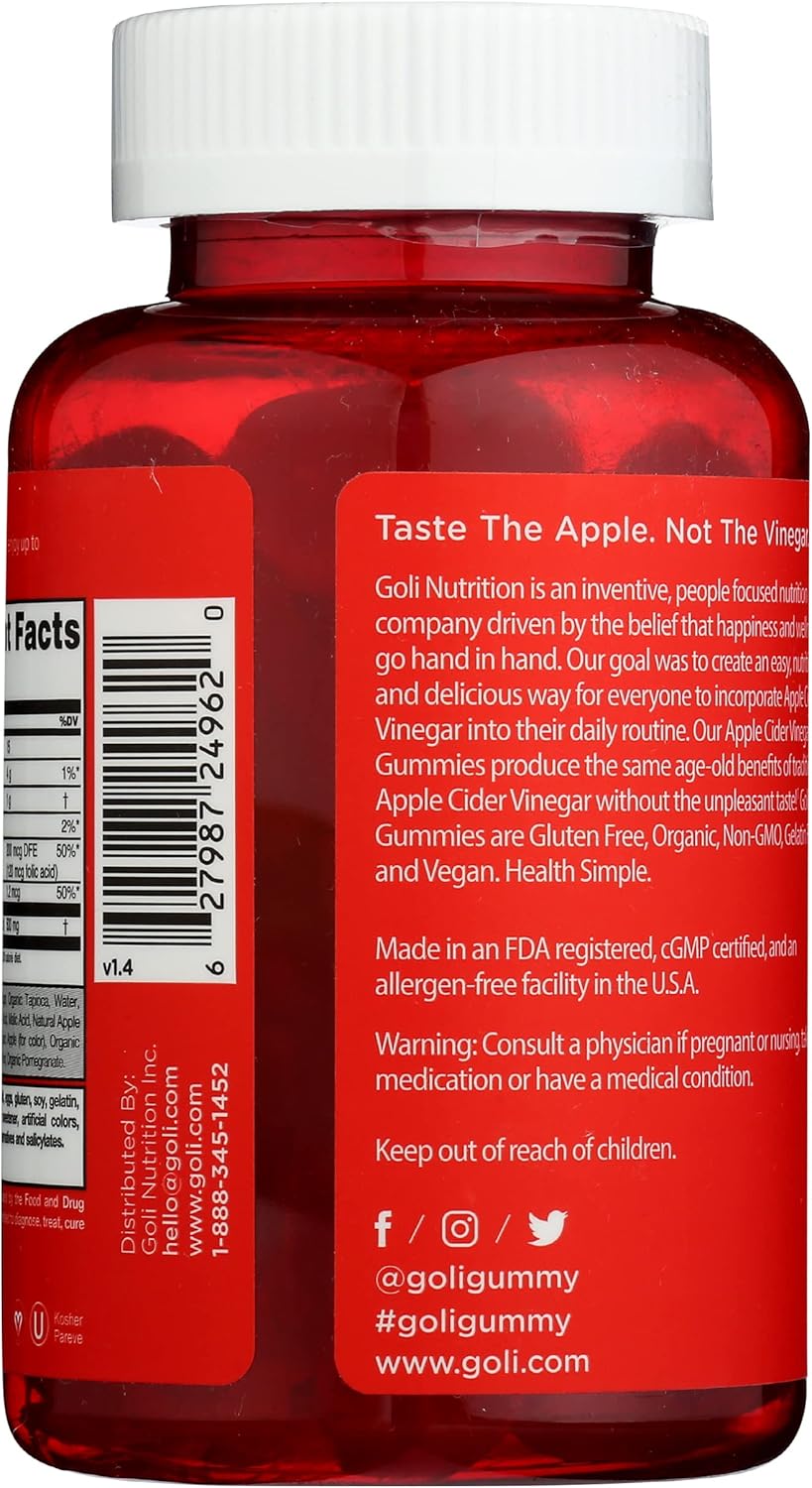 Goli Nutrition Apple Cider Vinegar Gummies - 60 Count Bottle for Digestion and Weight Management