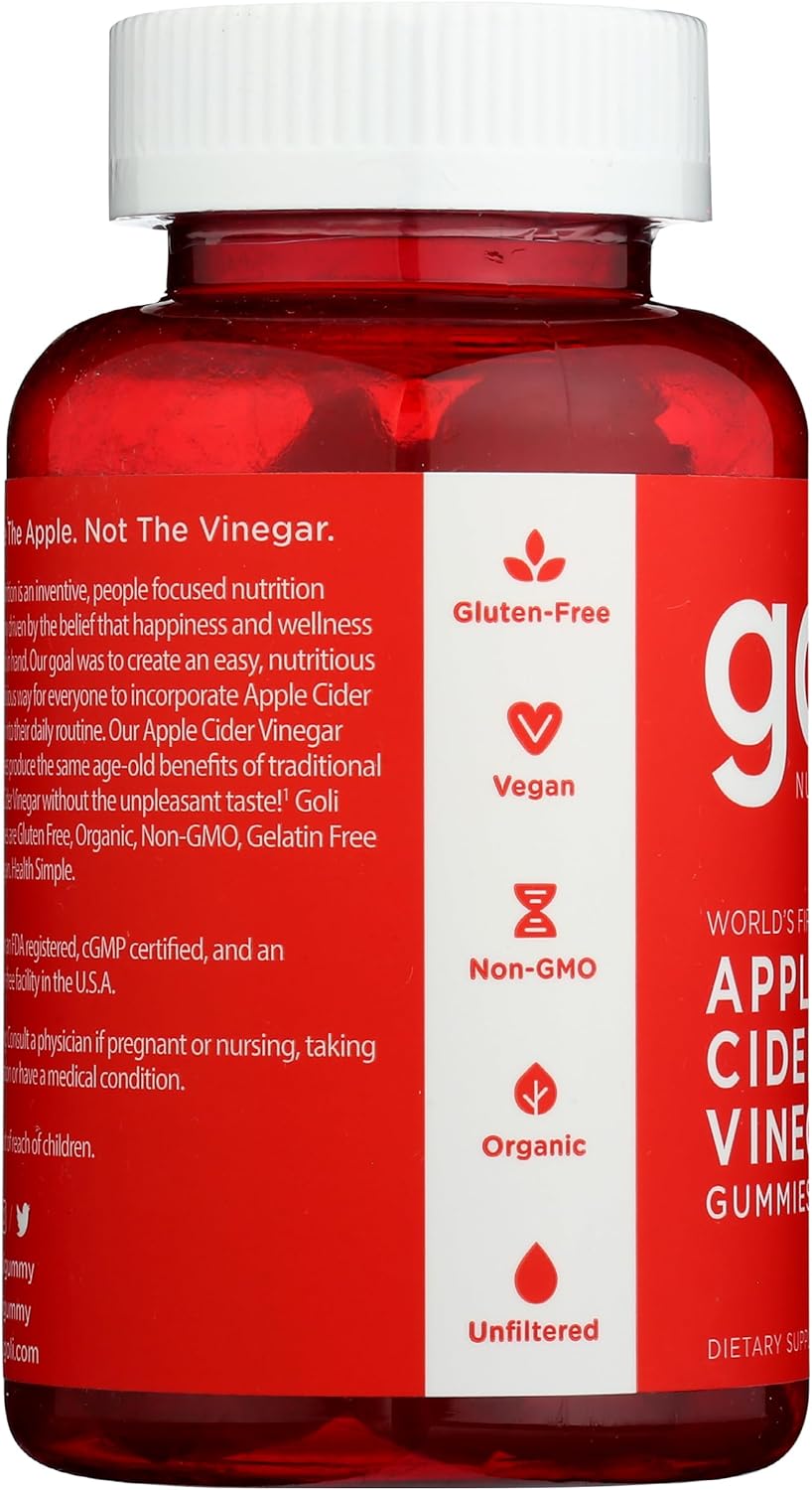 Goli Nutrition Apple Cider Vinegar Gummies - 60 Count Bottle for Digestion and Weight Management