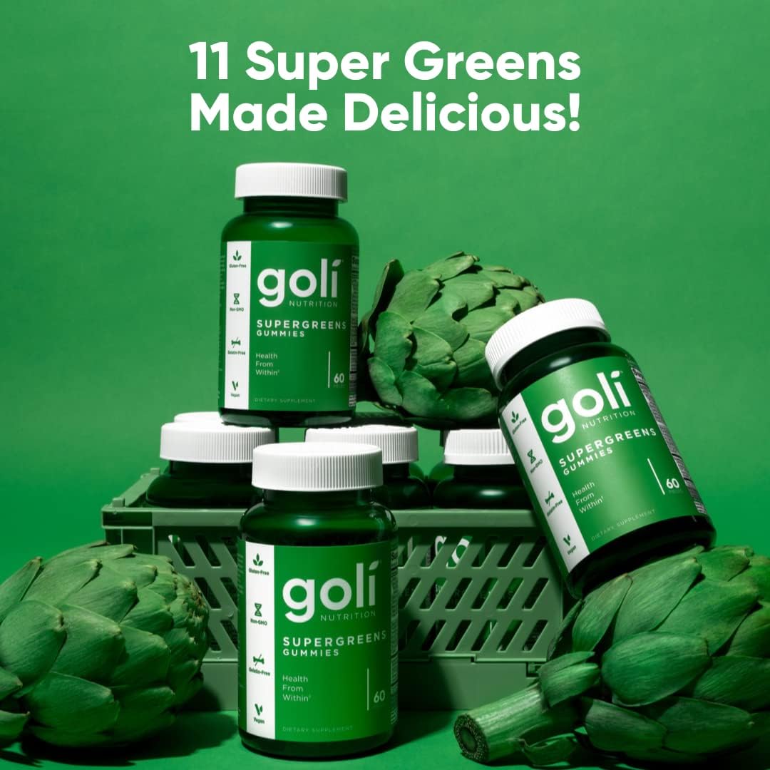 Goli SuperGreen Vitamin Gummy 180 Count Pack of 3 - Plant-Based Vegan Vitamins & Minerals - Gluten-Free Gelatin Free Health Supplement