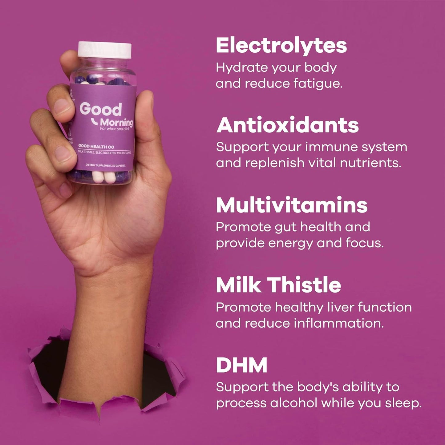 Good Health Co Good Morning Hangover Pills - Clinical Relief and Liver Support with Electrolytes, Milk Thistle, and DHM for Morning Recovery - BoostGo Australia