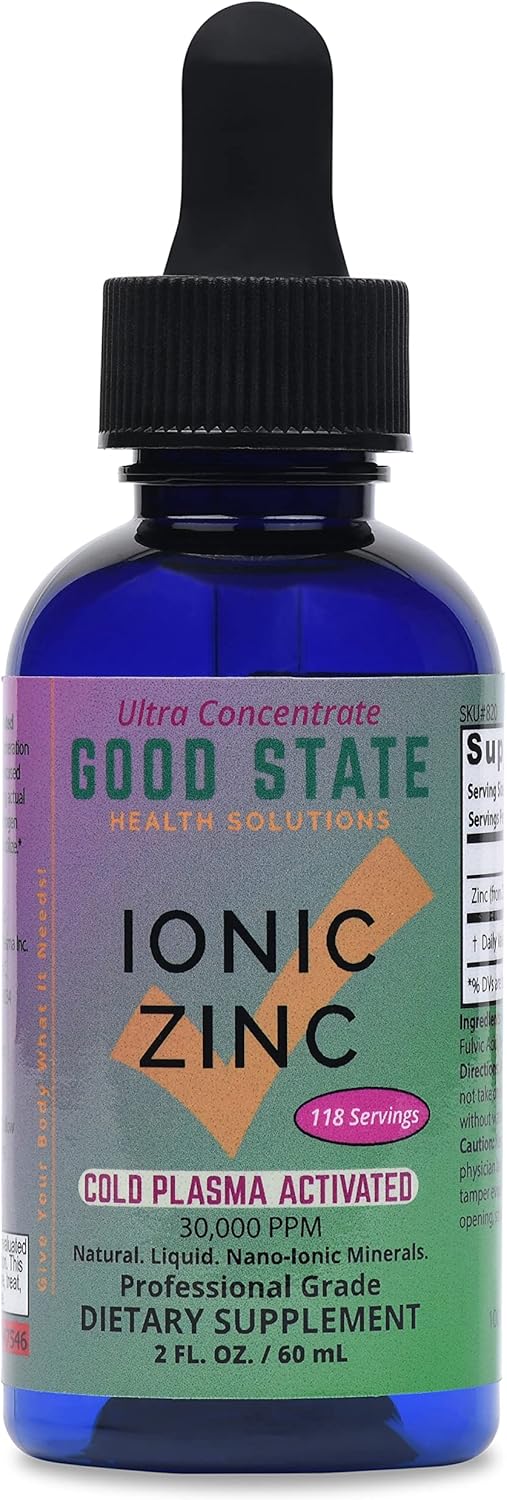 Good State Cold Plasma-Activated Liquid Ionic Zinc Ultra Concentrate - Immune Support Supplement - Non-GMO, Vegan, Child-Safe - 2 fl oz