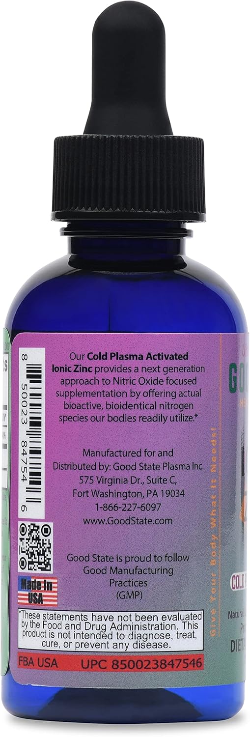 Good State Cold Plasma-Activated Liquid Ionic Zinc Ultra Concentrate - Immune Support Supplement - Non-GMO, Vegan, Child-Safe - 2 fl oz