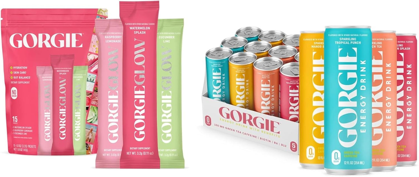 GORGIE Bestsellers: Sugar-Free Natural Energy Drink & Electrolyte Powder Variety Pack - 15 Healthy Drink Mixes