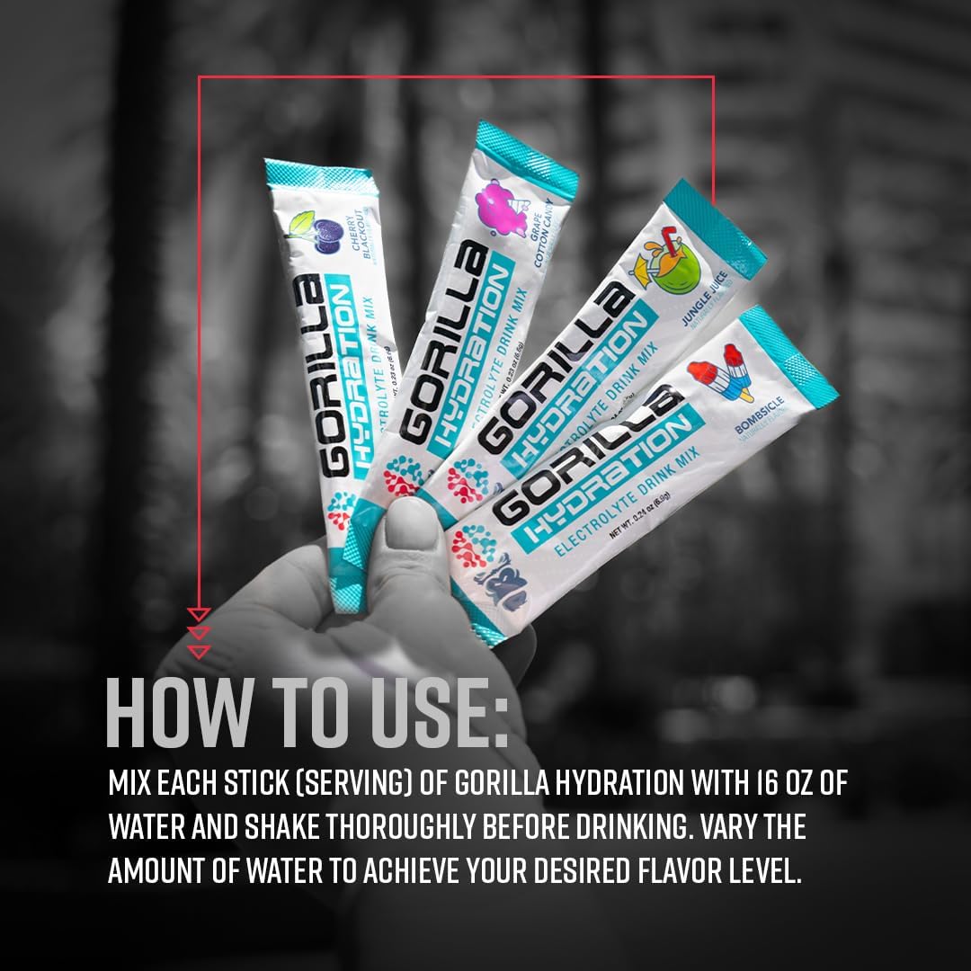 Gorilla Mind Electrolyte Hydration Packets - Cotton Candy Grape Flavor - 30 Count - Zero Sugar & Naturally Sweetened Drink Mix - Fasting Friendly