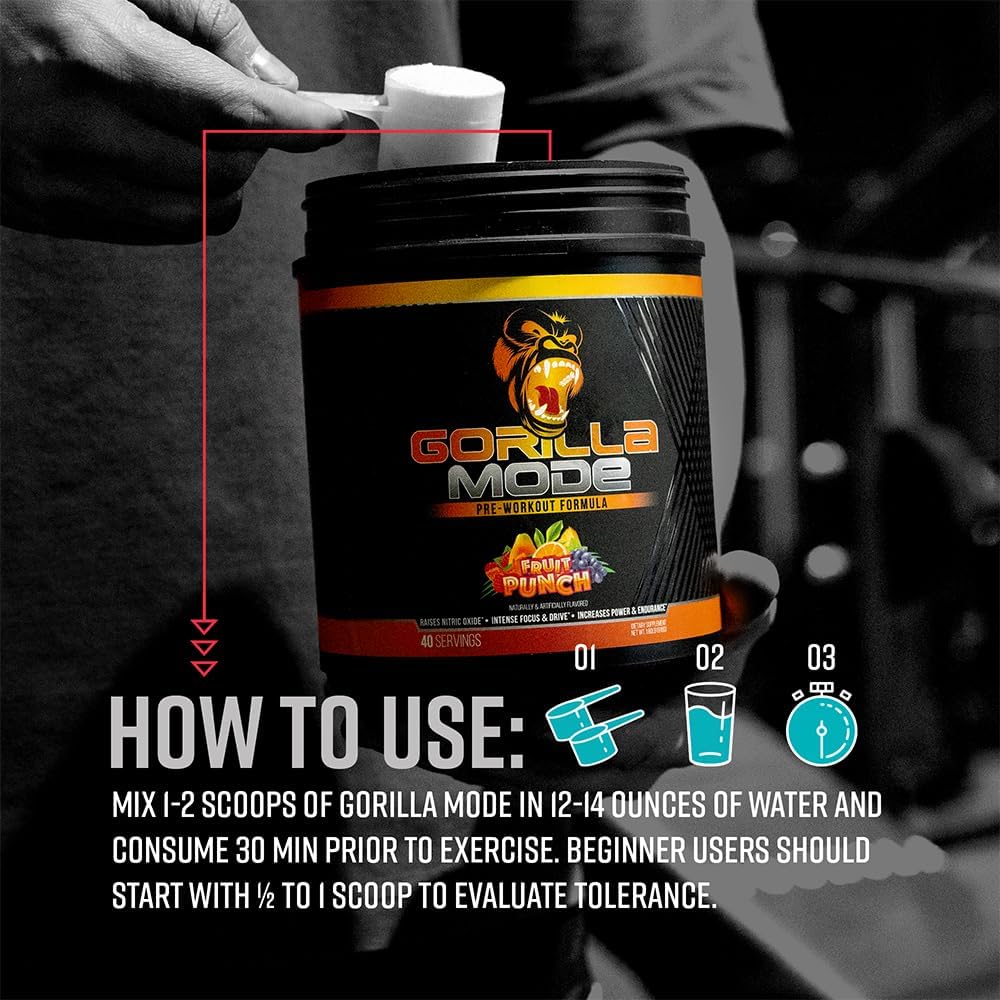 Gorilla Mind Pre Workout Supplement - Enhance Focus and Energy with L-Citrulline, Creatine, and Caffeine - 836g Jungle Juice Flavor