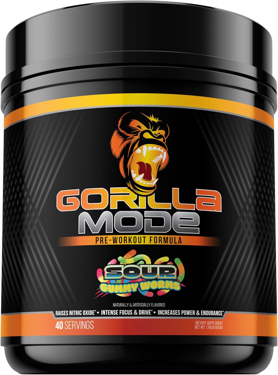 Gorilla Mind Pre Workout Supplement - Enhances Energy, Focus, and Power - 400mg Caffeine, Creatine, L-Citrulline, L-Tyrosine - Sour Gummy Worm Flavor - 800g